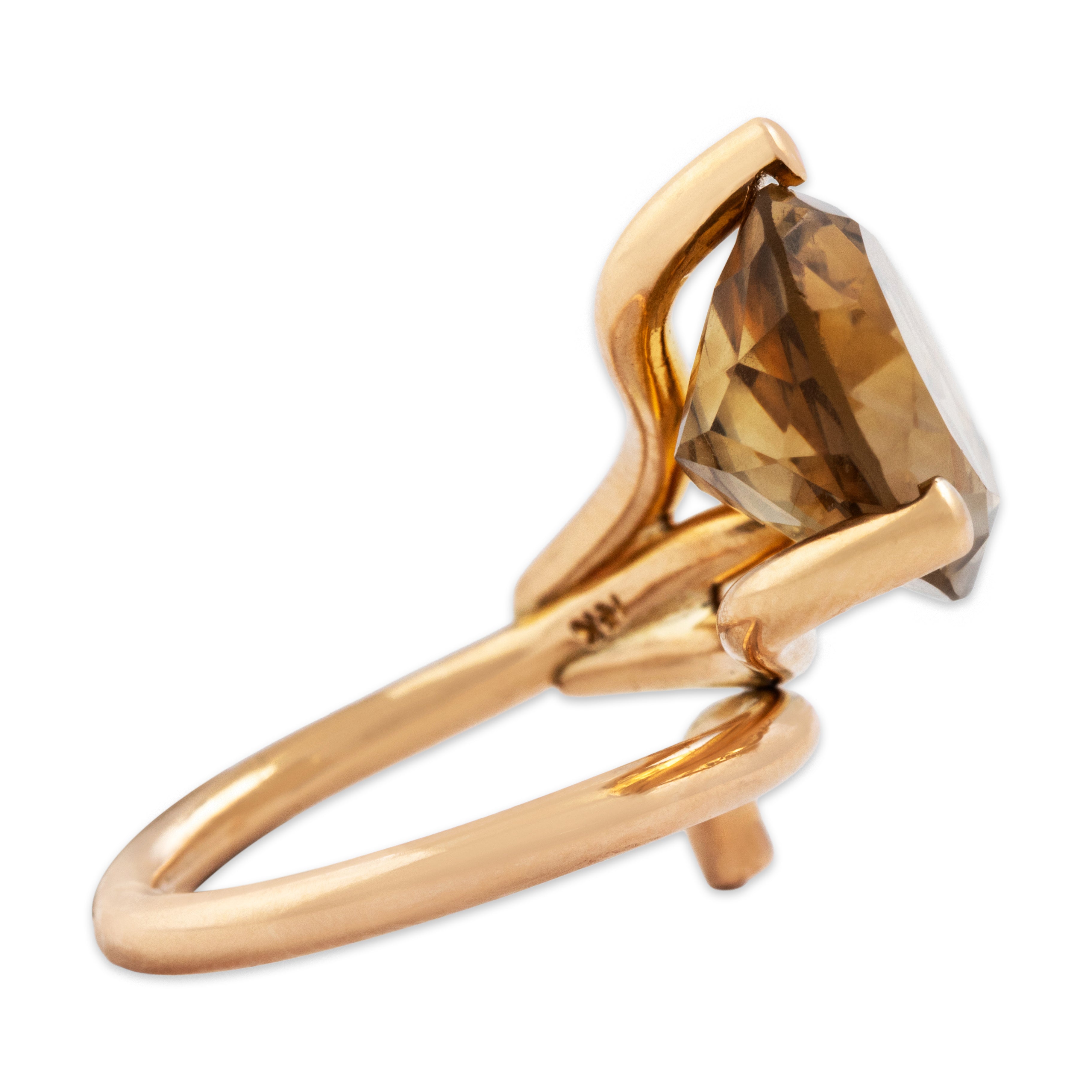 Vintage 14k Rose Gold 7.57ct Smoky Citrine Dramatic Wrapping Twist Cocktail Ring - Side view