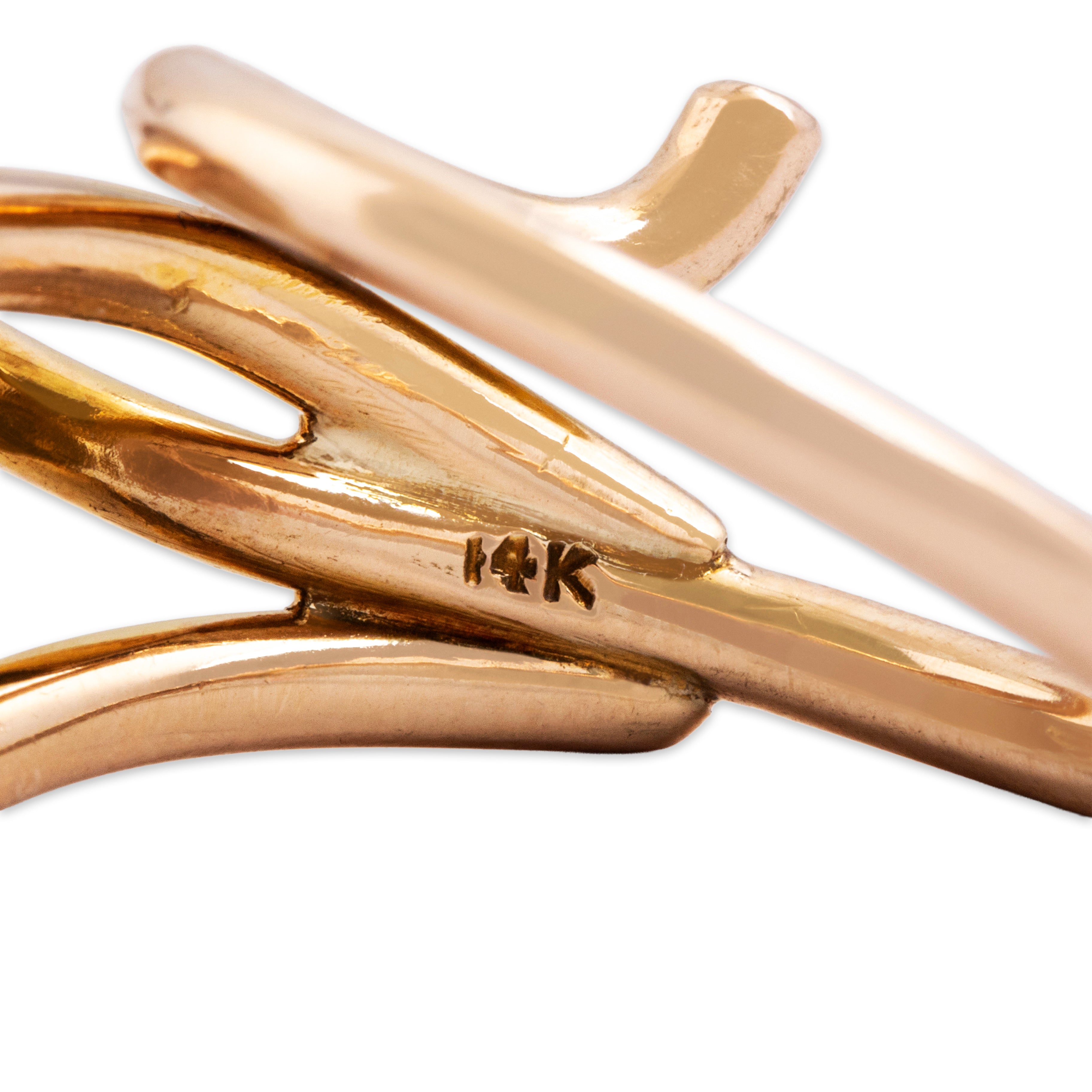 Vintage 14k Rose Gold 7.57ct Smoky Citrine Dramatic Wrapping Twist Cocktail Ring - Hallmark view