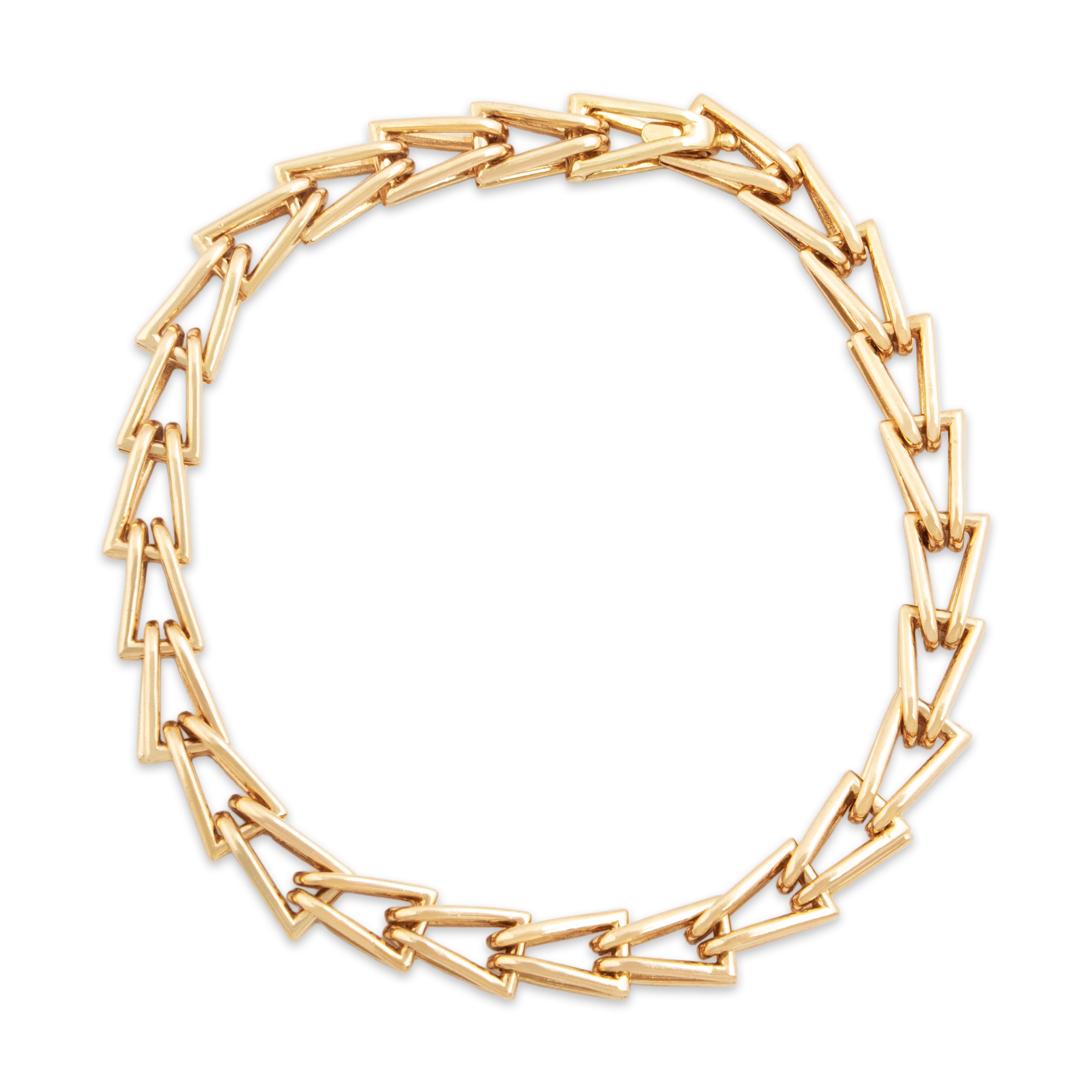 Vintage 14k Yellow Gold Dimensional Interlocking Triangle Link Bracelet - Overall view