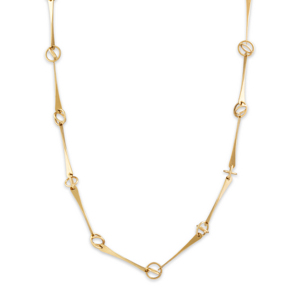 Vintage 14k Yellow Gold Whimsical Orbital Bar Link Necklace 18