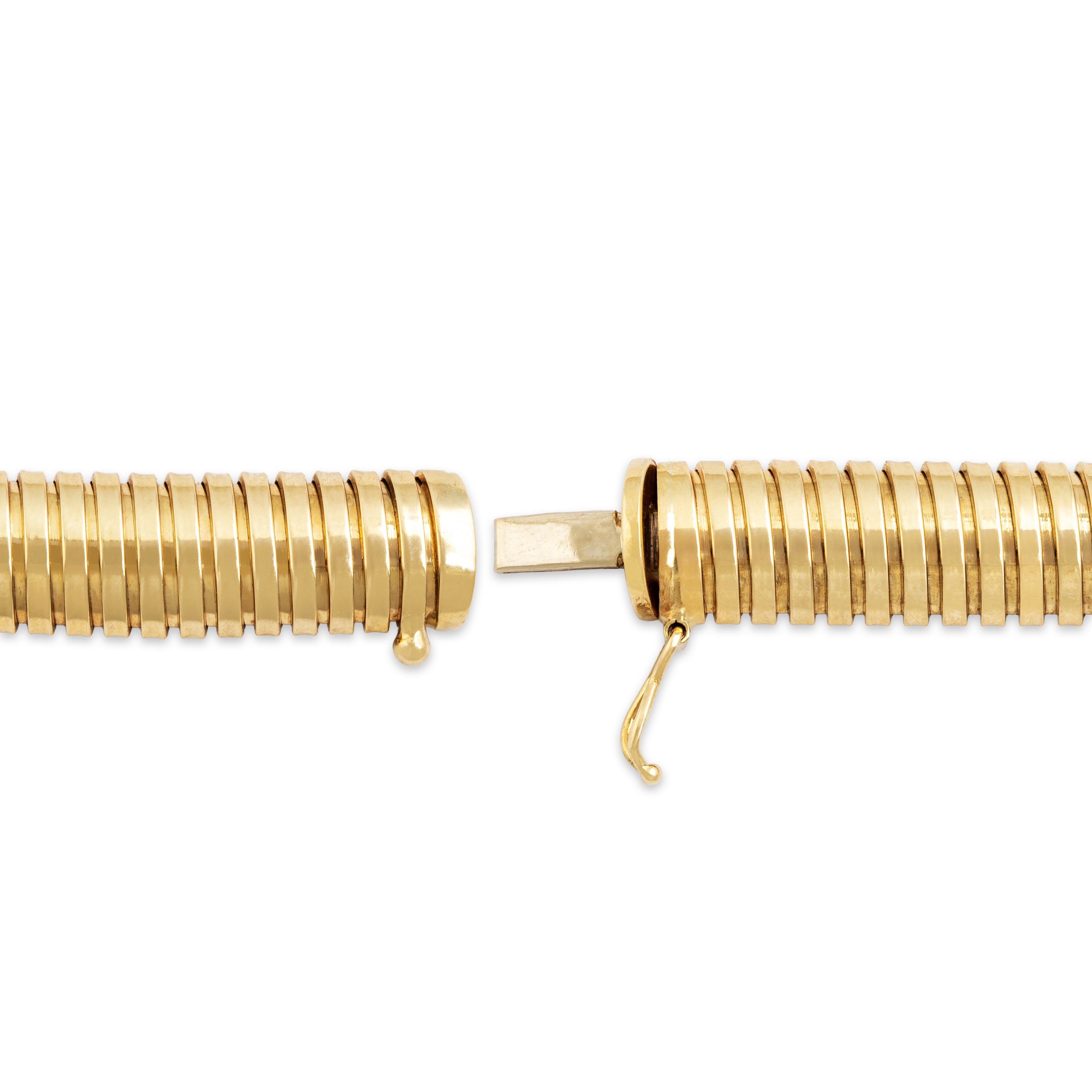 Vintage Italian 14k Yellow Gold Sleek Tubular Snake Chain Bracelet - clasp view