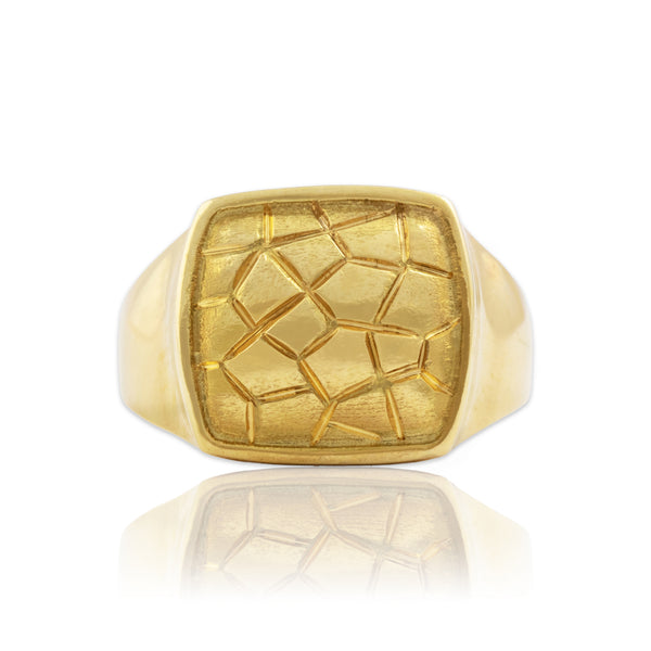 Vintage 18k Yellow Gold Bold Pebbled Square Signet Ring 7.00