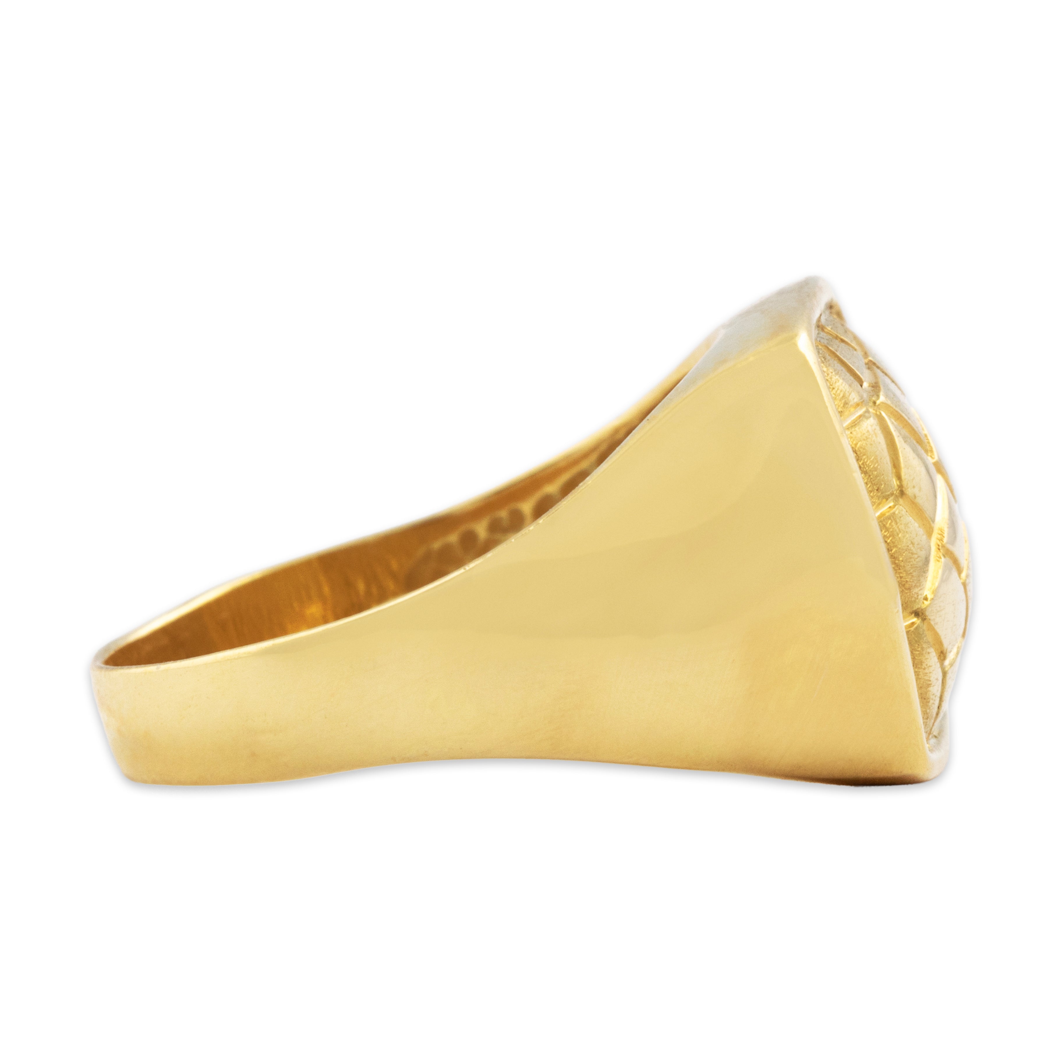 Vintage 18k Yellow Gold Bold Pebbled Square Signet Ring - Side view