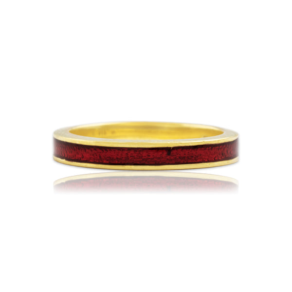 Vintage 18k Yellow Gold Sleek Red Enamel Eternity Band Ring 5.75