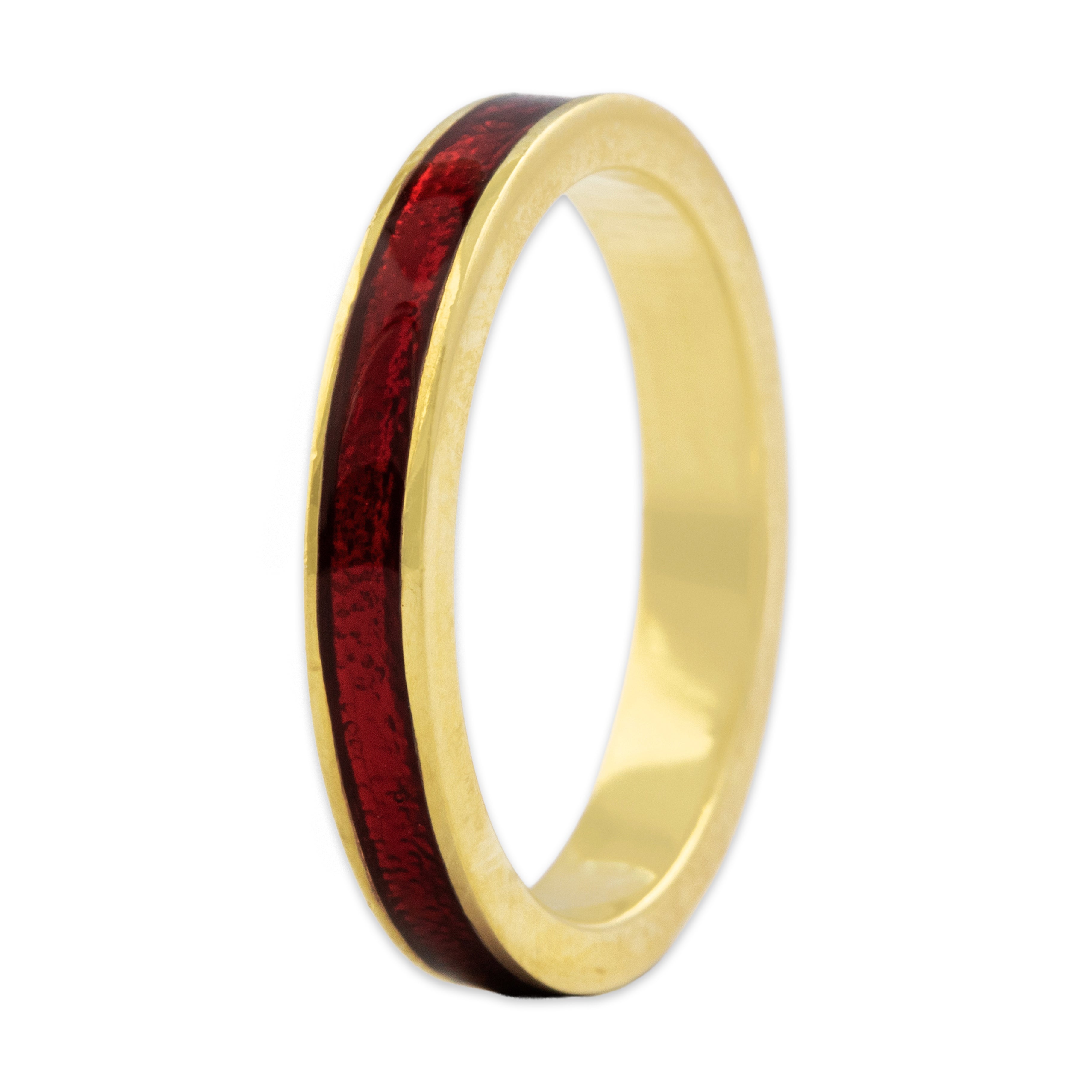 Vintage 18k Yellow Gold Sleek Red Enamel Eternity Band Ring - detail view #2