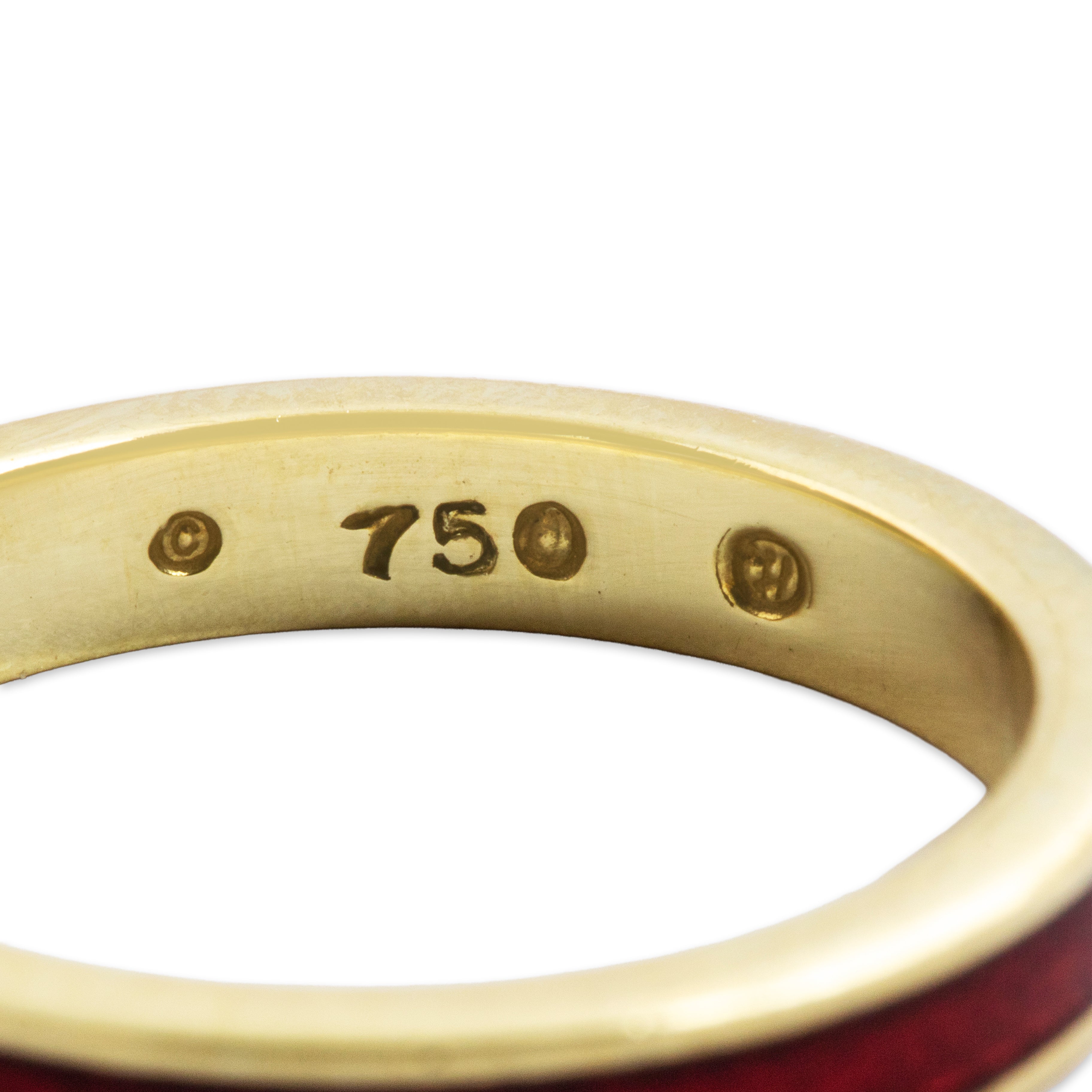 Vintage 18k Yellow Gold Sleek Red Enamel Eternity Band Ring - Hallmark view