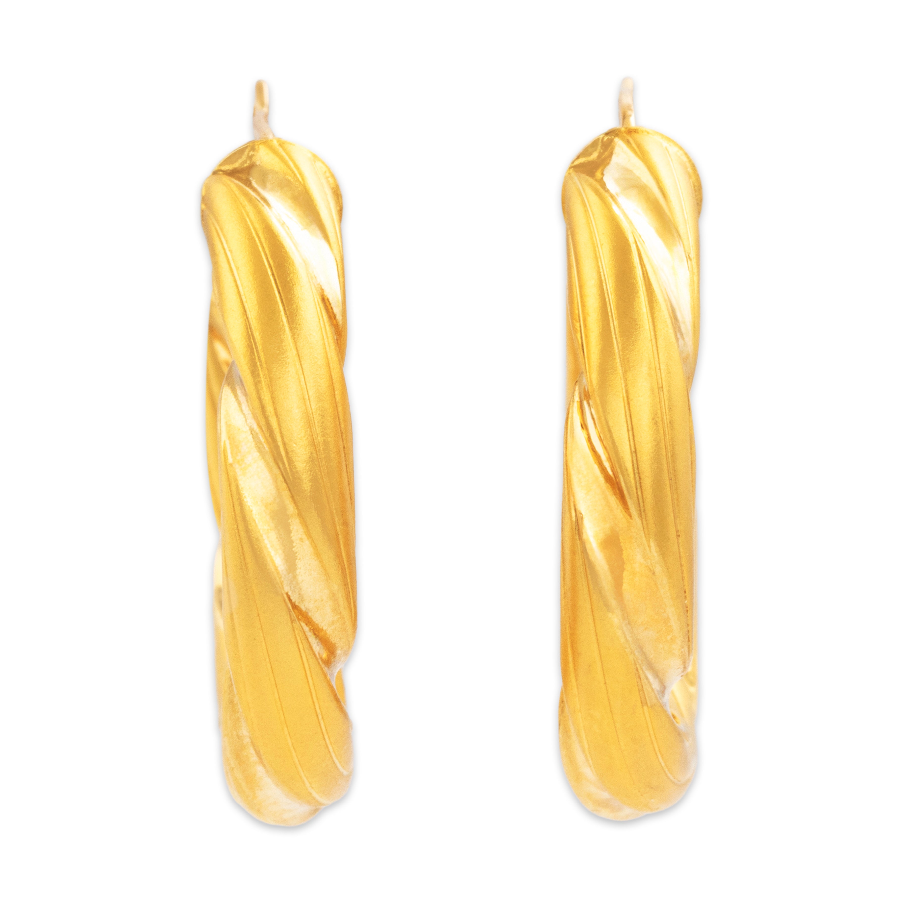 Vintage Italian 18k Yellow Gold Bold Twisted Rope Hoop Earrings - Overall view