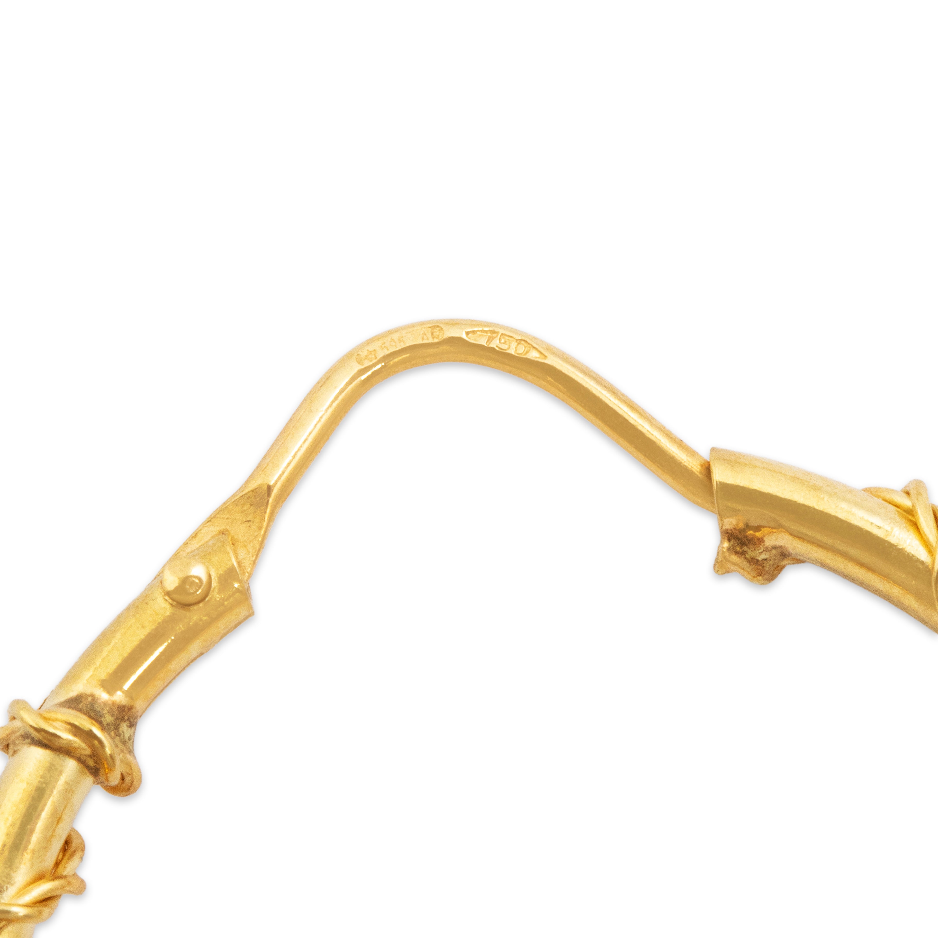 Vintage Italian 18k Yellow Gold Chic Wire-Wrapped Hoop Earrings - Hallmark view