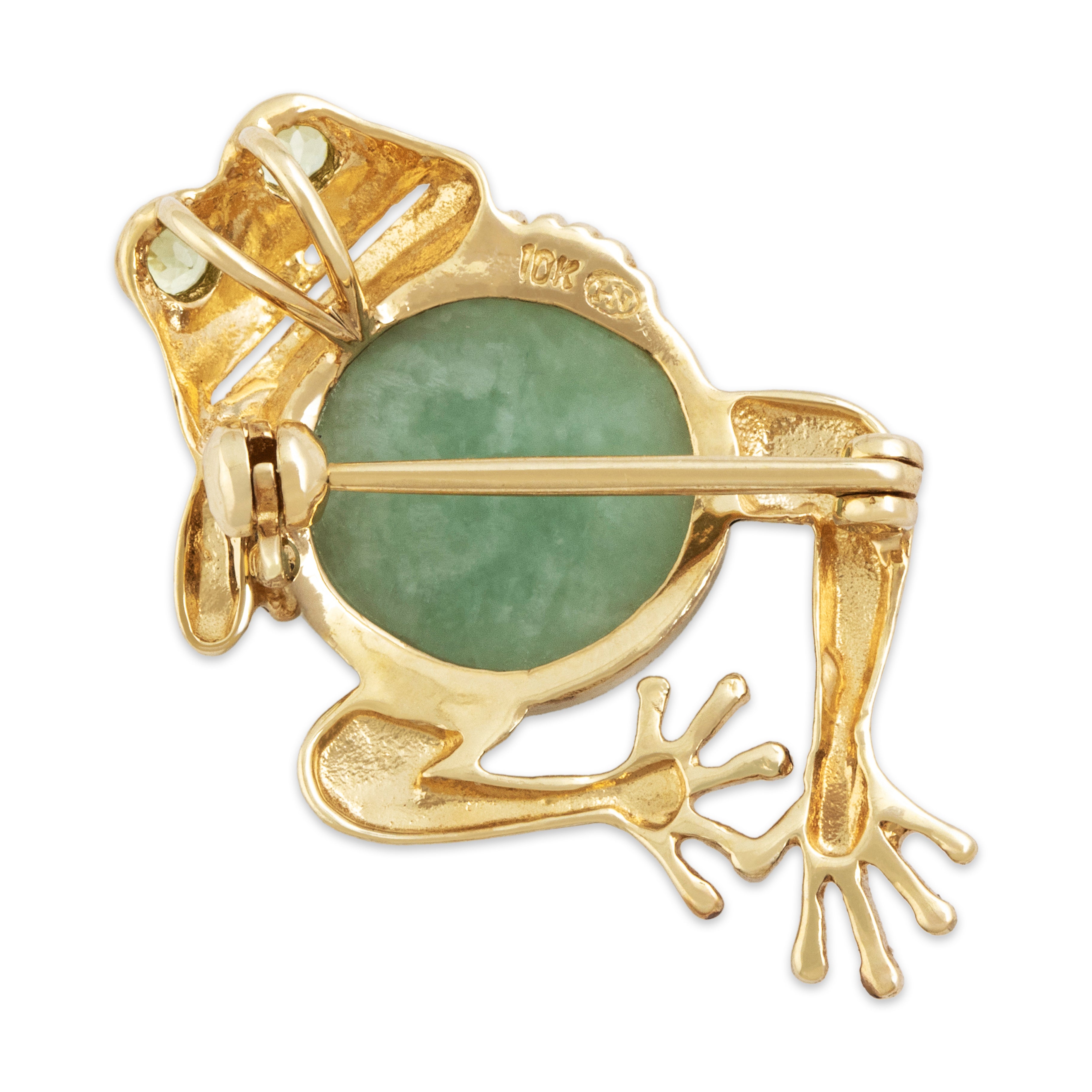 Vintage 10k Yellow Gold 5.3ct Jade Peridot Whimsical Friendly Frog Pin / Pendant