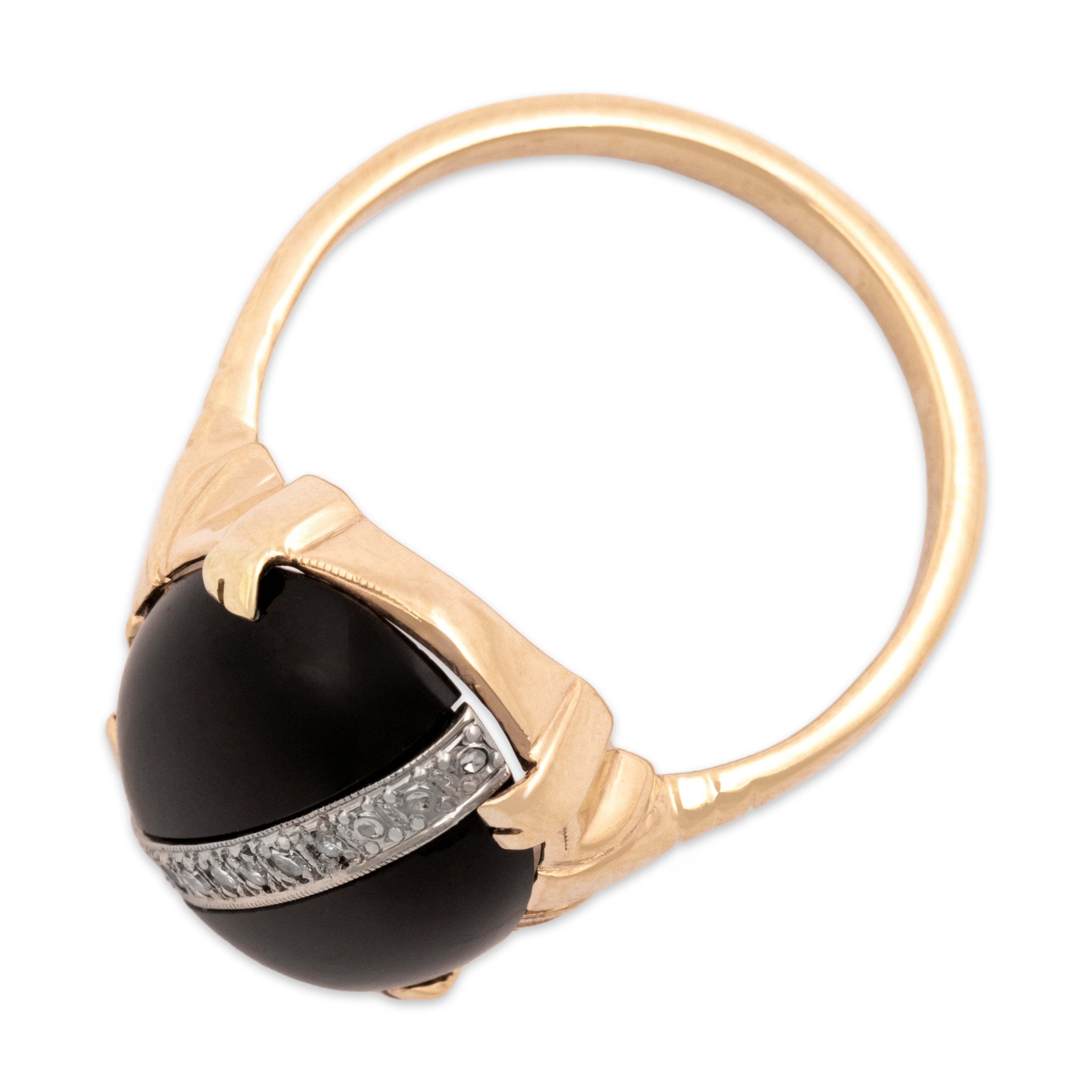 Vintage 14k Yellow Gold 6.68ct Onyx Diamond Onyx Diamond Diagonal Ring - Overall view
