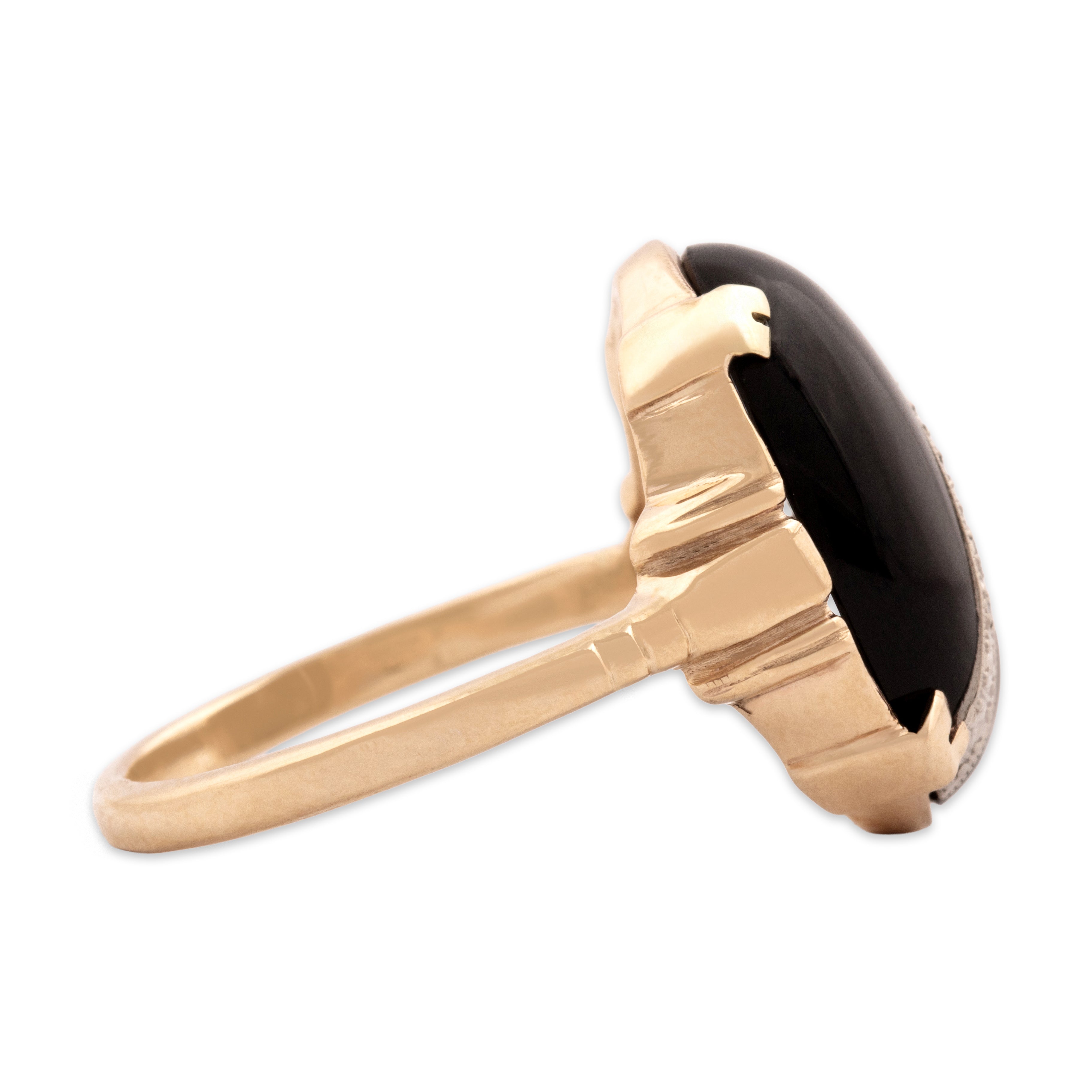 Vintage 14k Yellow Gold 6.68ct Onyx Diamond Onyx Diamond Diagonal Ring - Side view