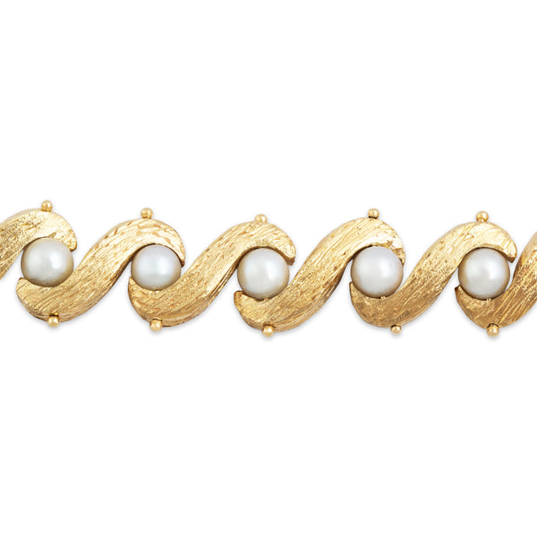 Vintage 14k Yellow Gold Pearl S-Link Bracelet 6.5