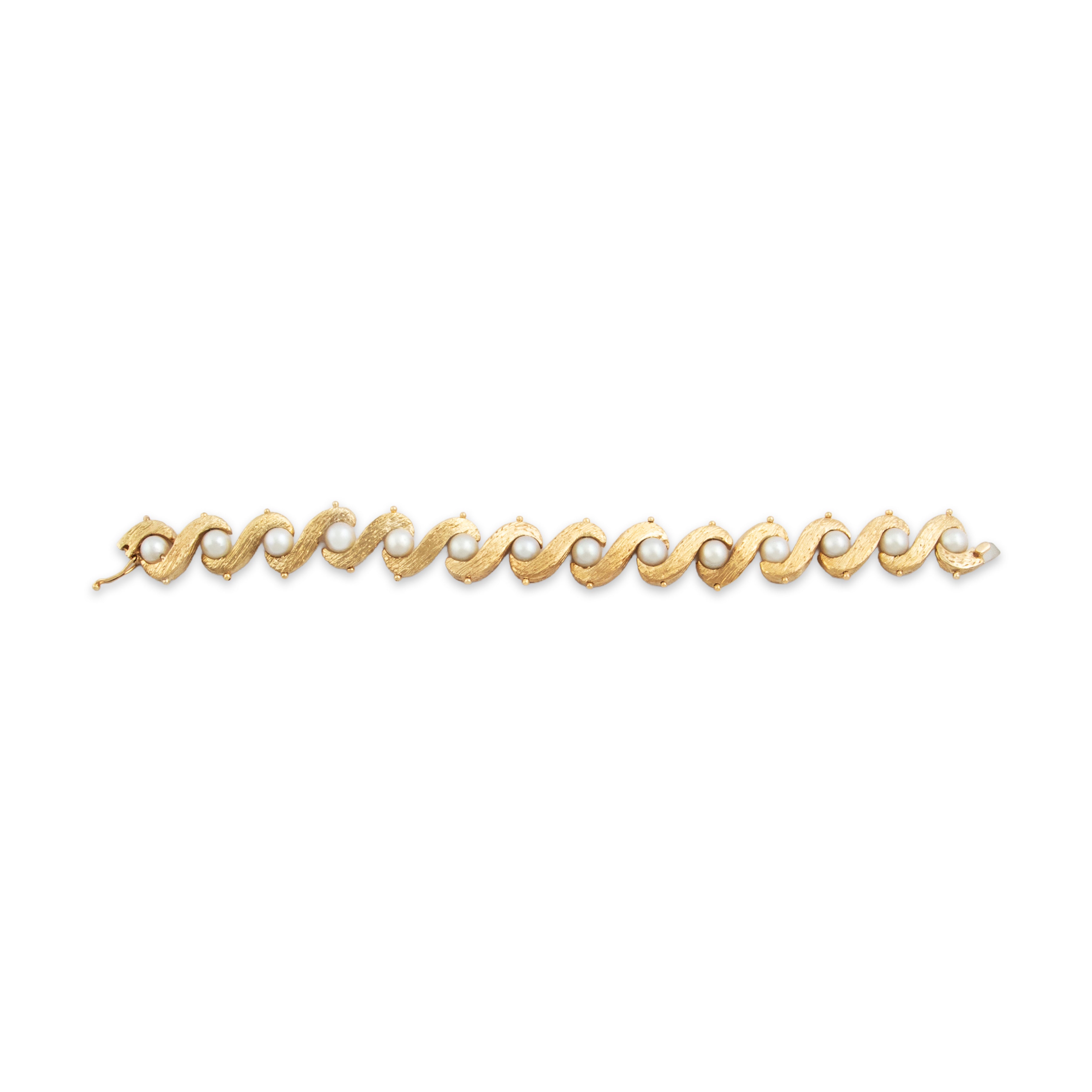 Vintage 14k Yellow Gold Pearl S-Link Bracelet - Overall view