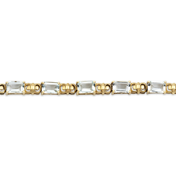 Vintage 10k Yellow Gold Aquamarine Elegant Geometric Bracelet 6.75