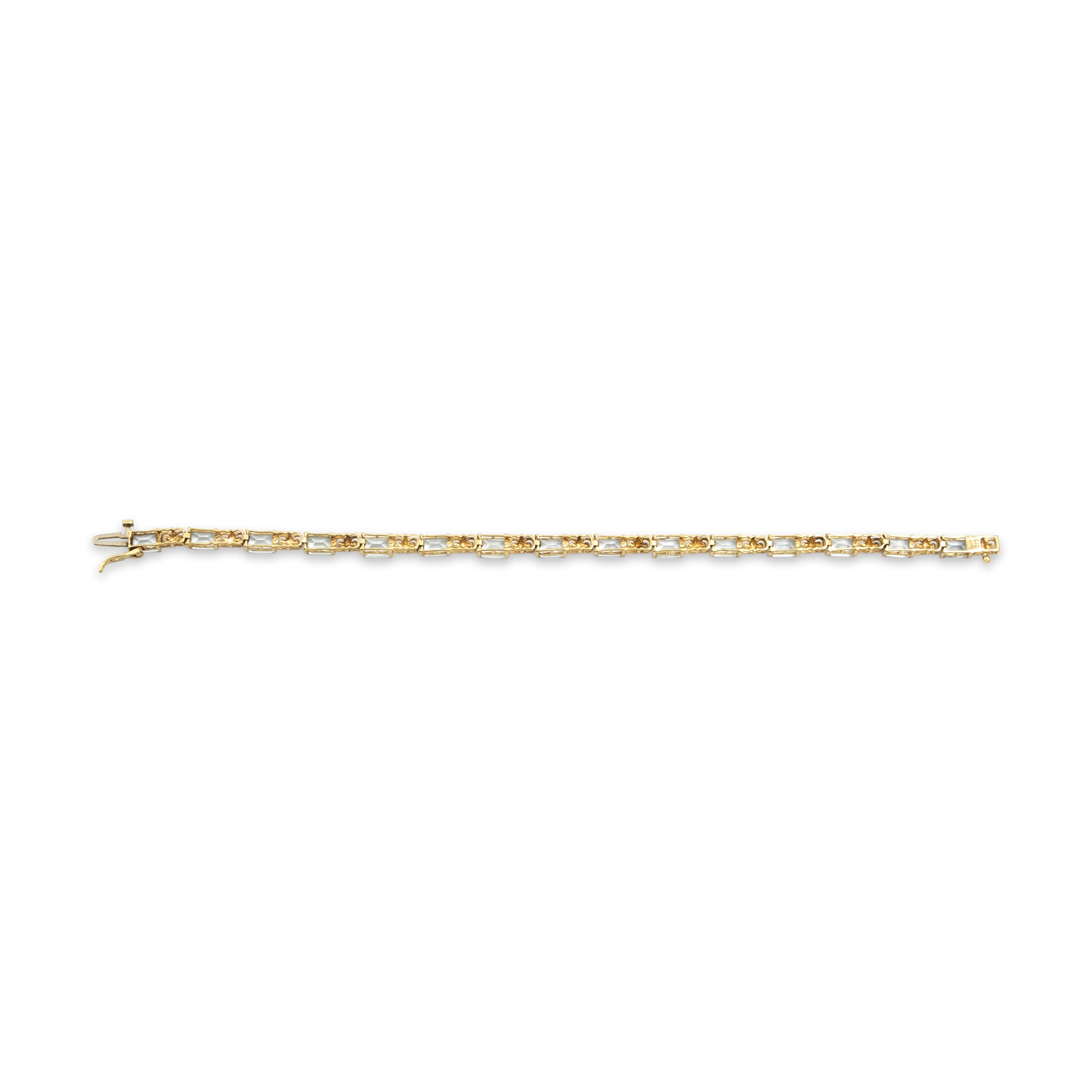 Vintage 10k Yellow Gold Aquamarine Elegant Geometric Bracelet - Back view