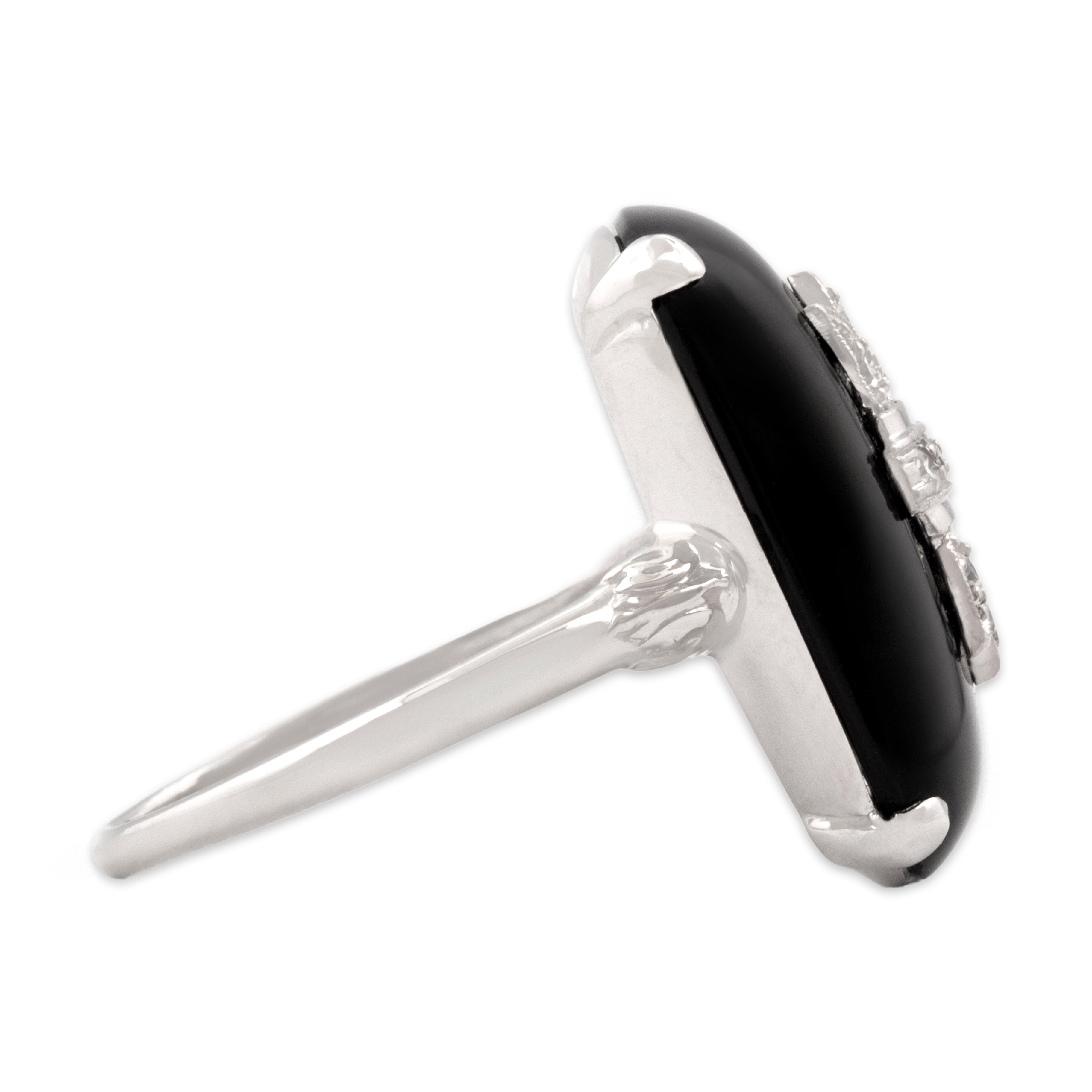 Antique Art Deco Larter & Sons 14k White Gold 8.52ct Onyx Diamond Ring 7.75