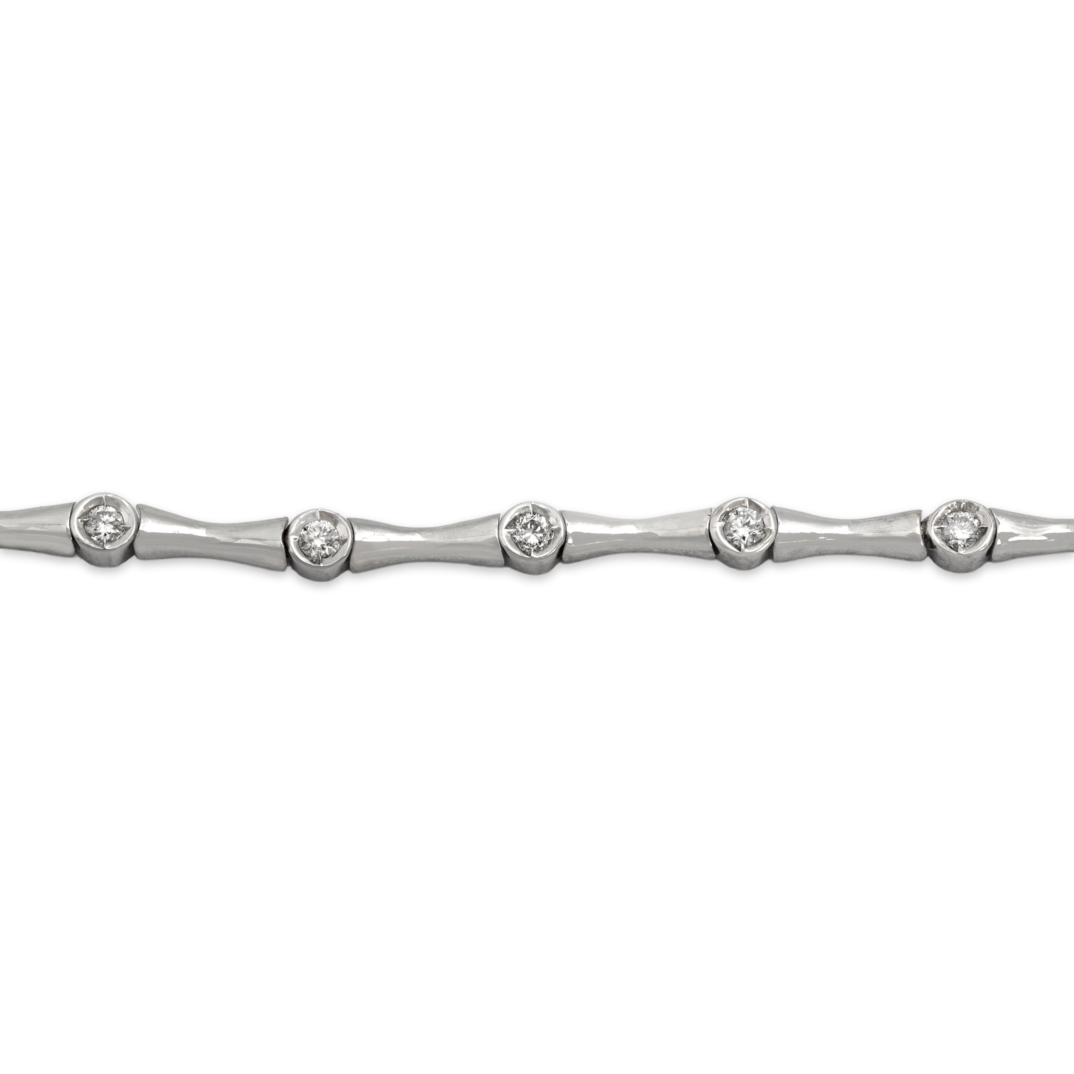 Vintage 18k White Gold Diamond Sleek Elongated Link Tennis Bracelet - Close-up view