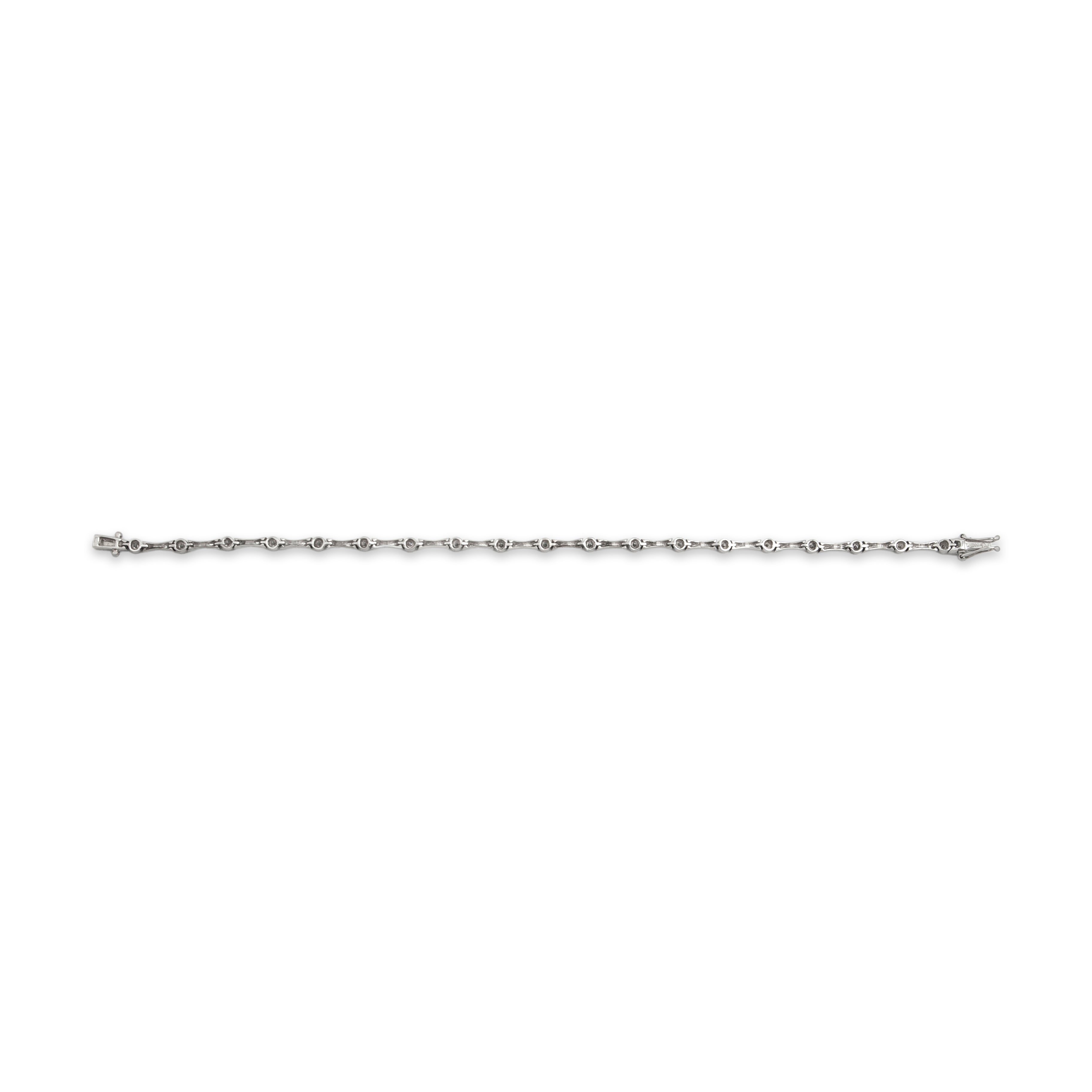 Vintage 18k White Gold Diamond Sleek Elongated Link Tennis Bracelet - Back view
