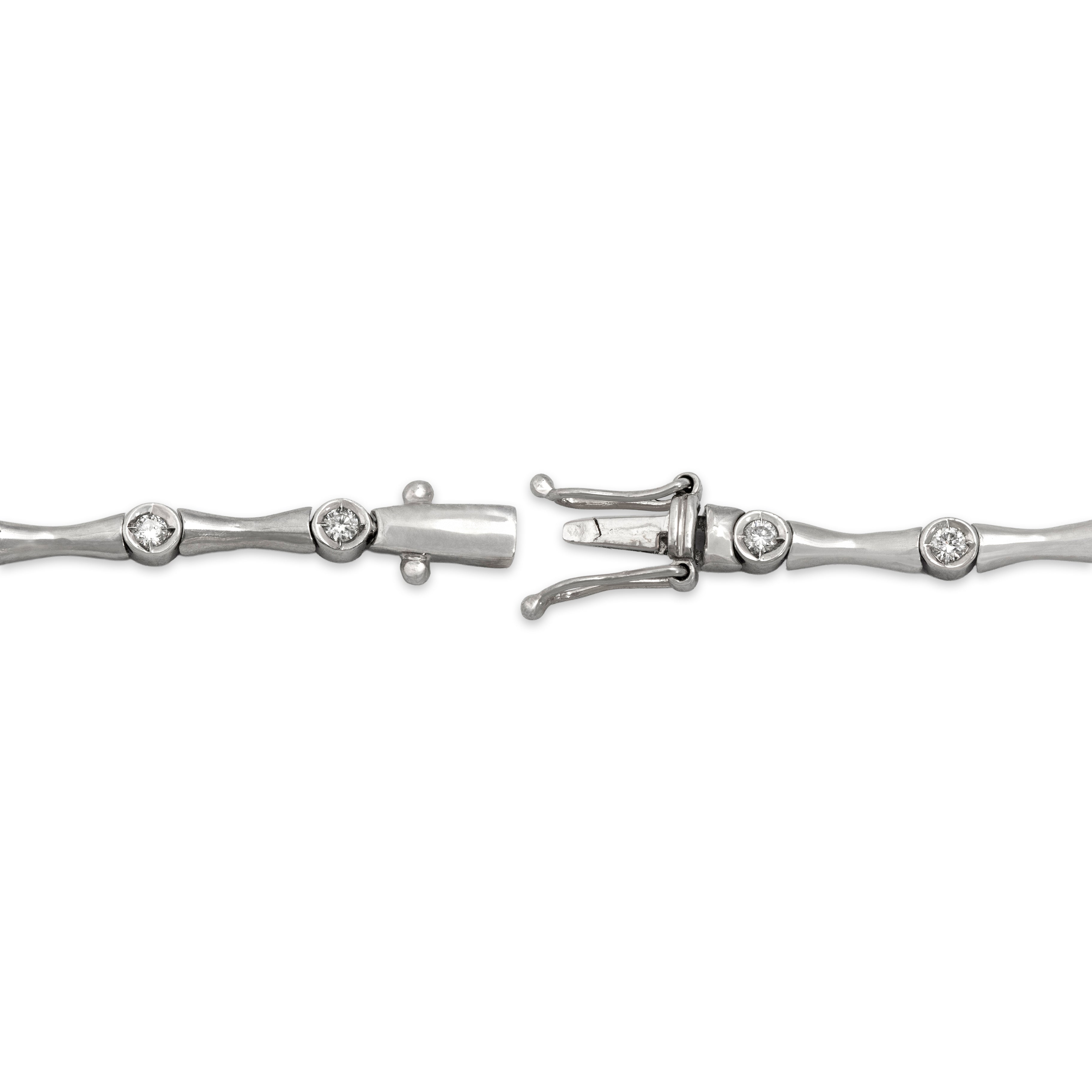 Vintage 18k White Gold Diamond Sleek Elongated Link Tennis Bracelet - clasp view