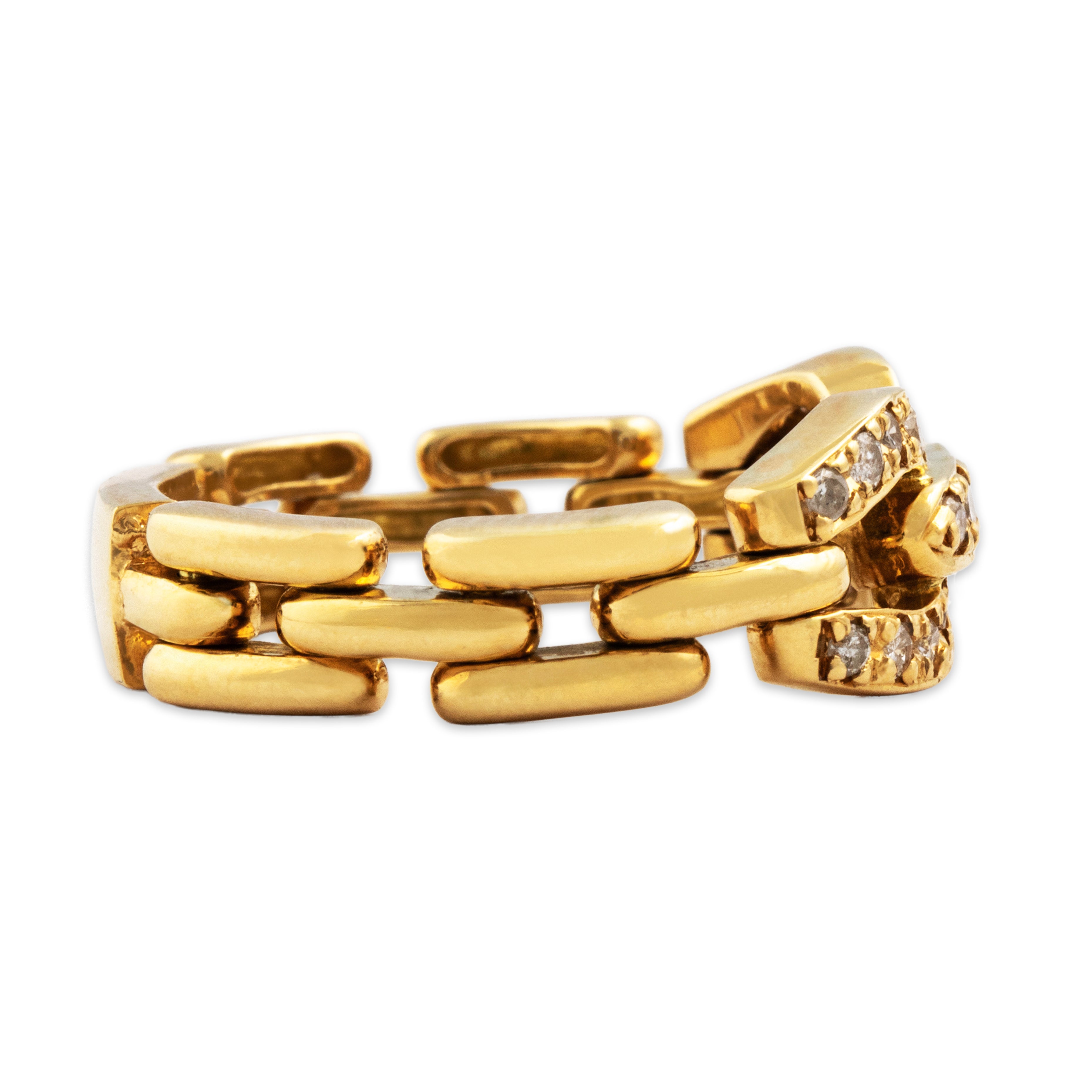 Vintage 18k Yellow Gold Diamond Buckle Chain Ring - Side view