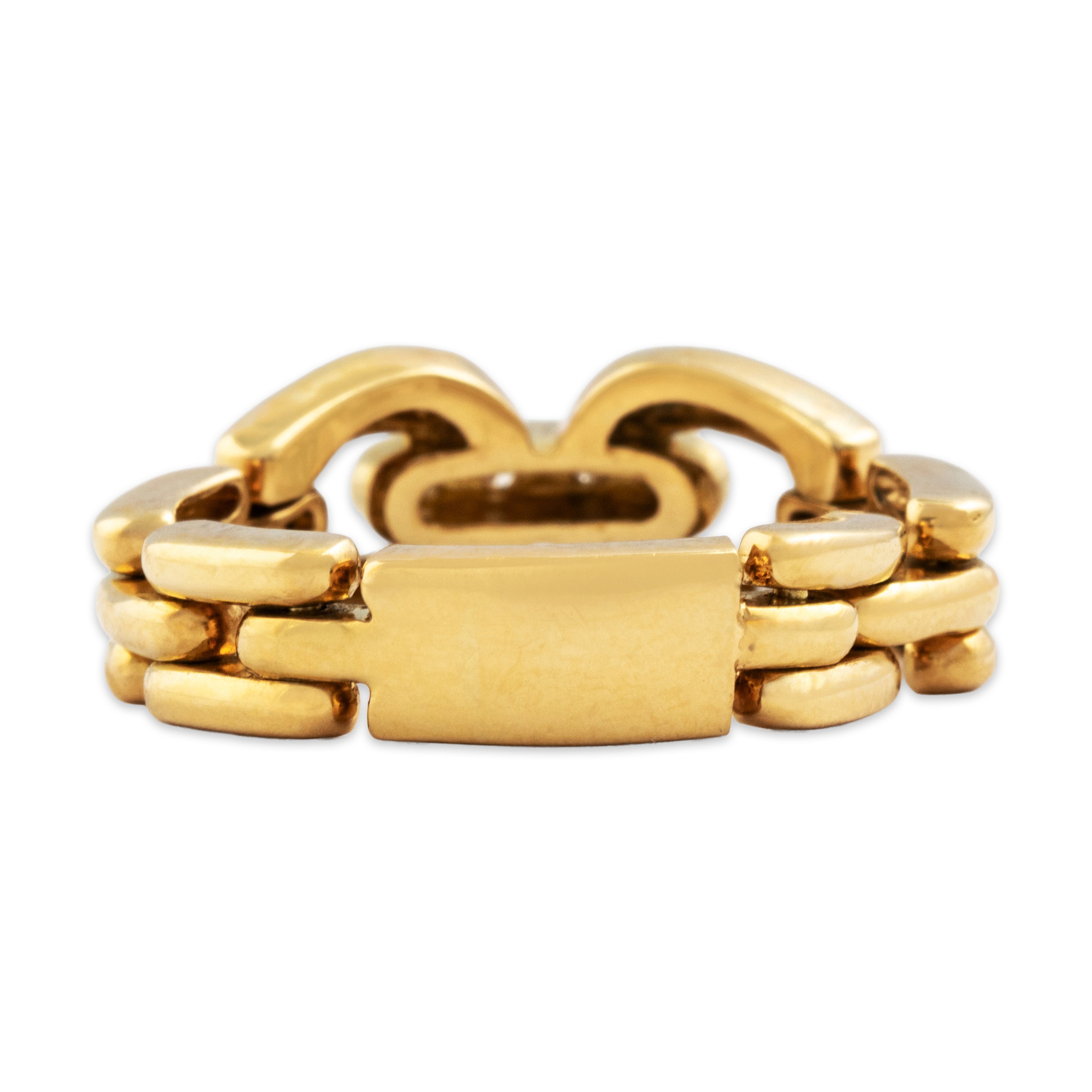 Vintage 18k Yellow Gold Diamond Buckle Chain Ring - Back view