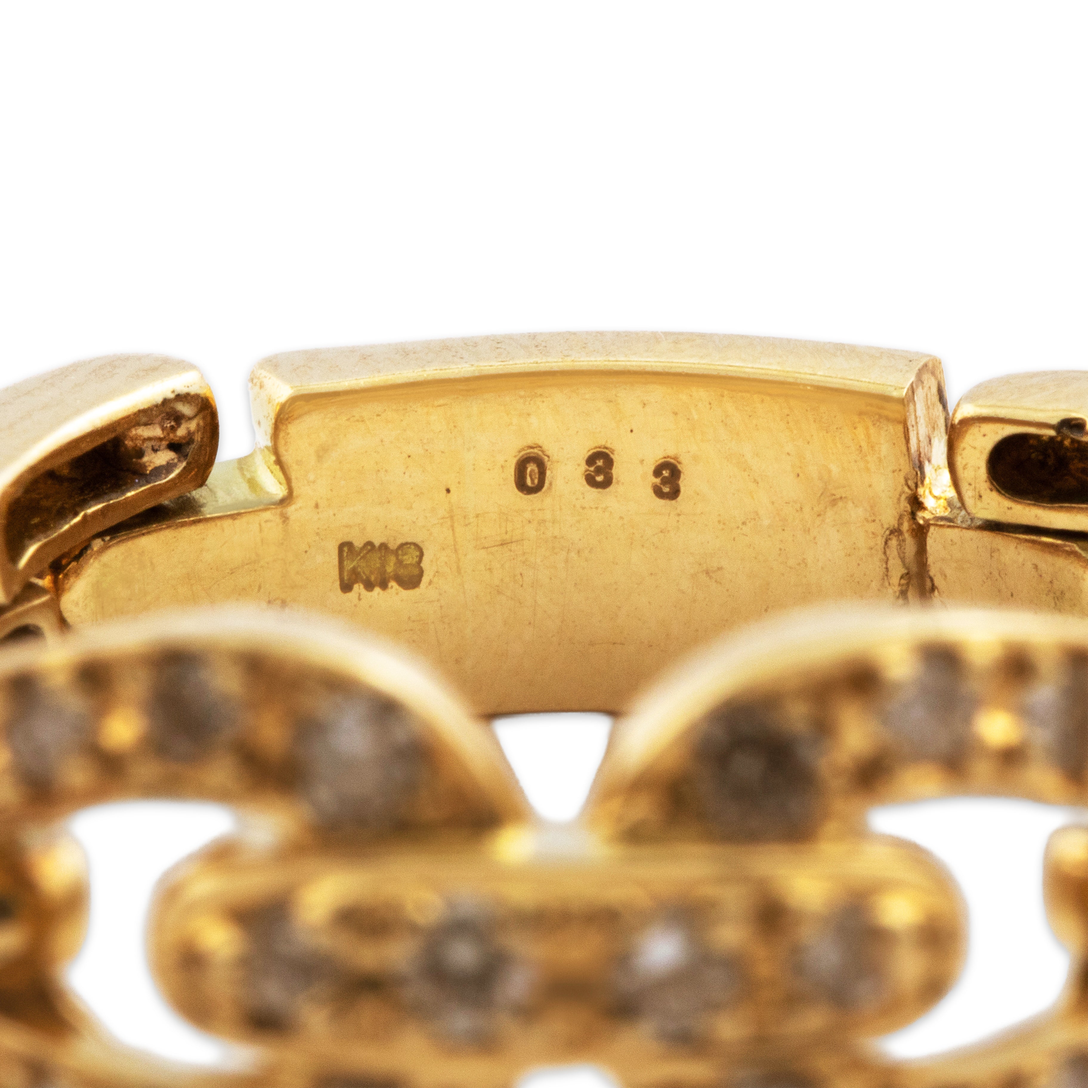Vintage 18k Yellow Gold Diamond Buckle Chain Ring - Hallmark view