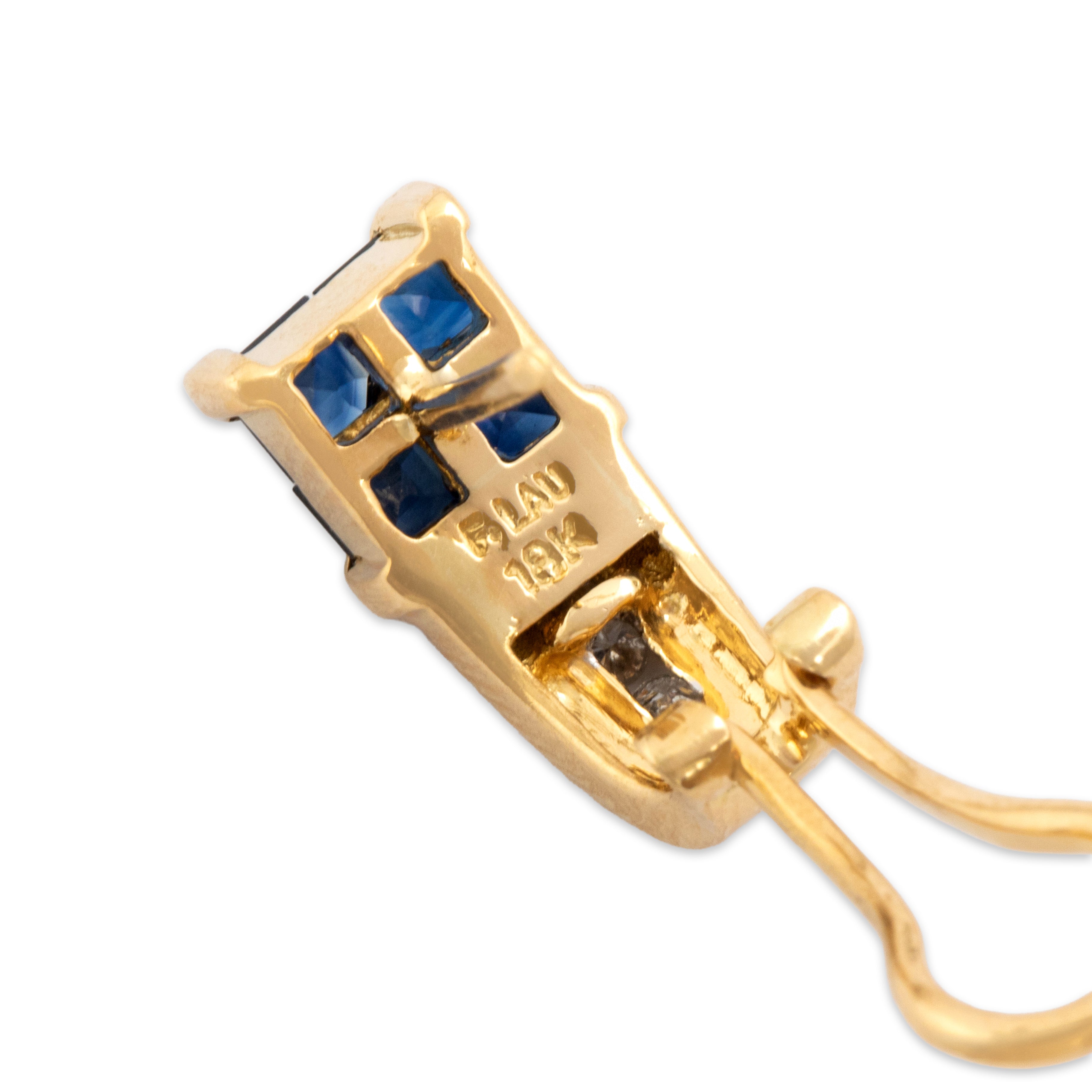 Vintage 18k Yellow Gold 1.07cttw Blue Sapphire Diamond Chic Geometric Earrings - Hallmark view