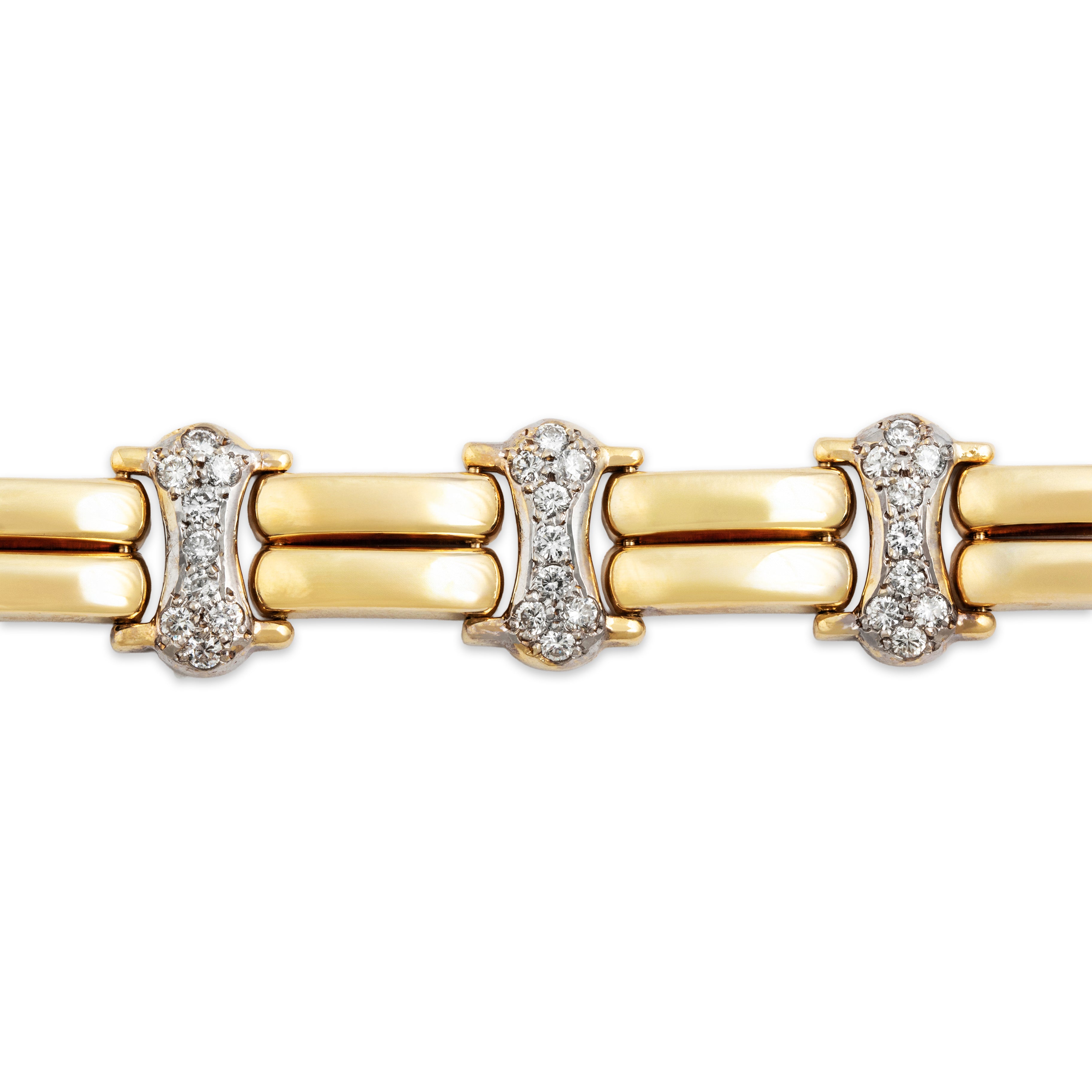 Vintage Italian 14k Yellow Gold 2.07cttw Elegant Diamond Station Link Bracelet 6