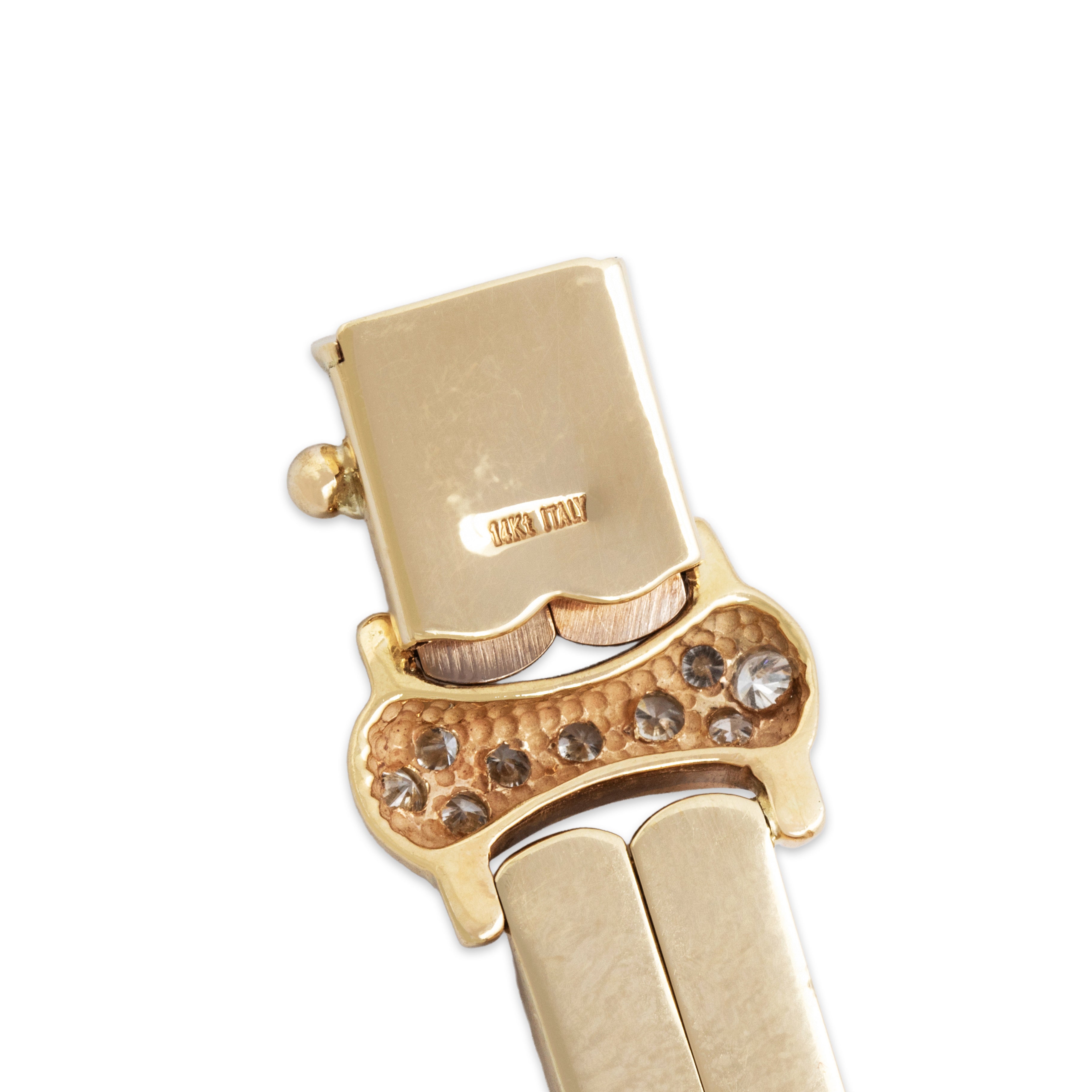 Vintage Italian 14k Yellow Gold 2.07cttw Diamond Double Row Station Link Bracelet - Hallmark view