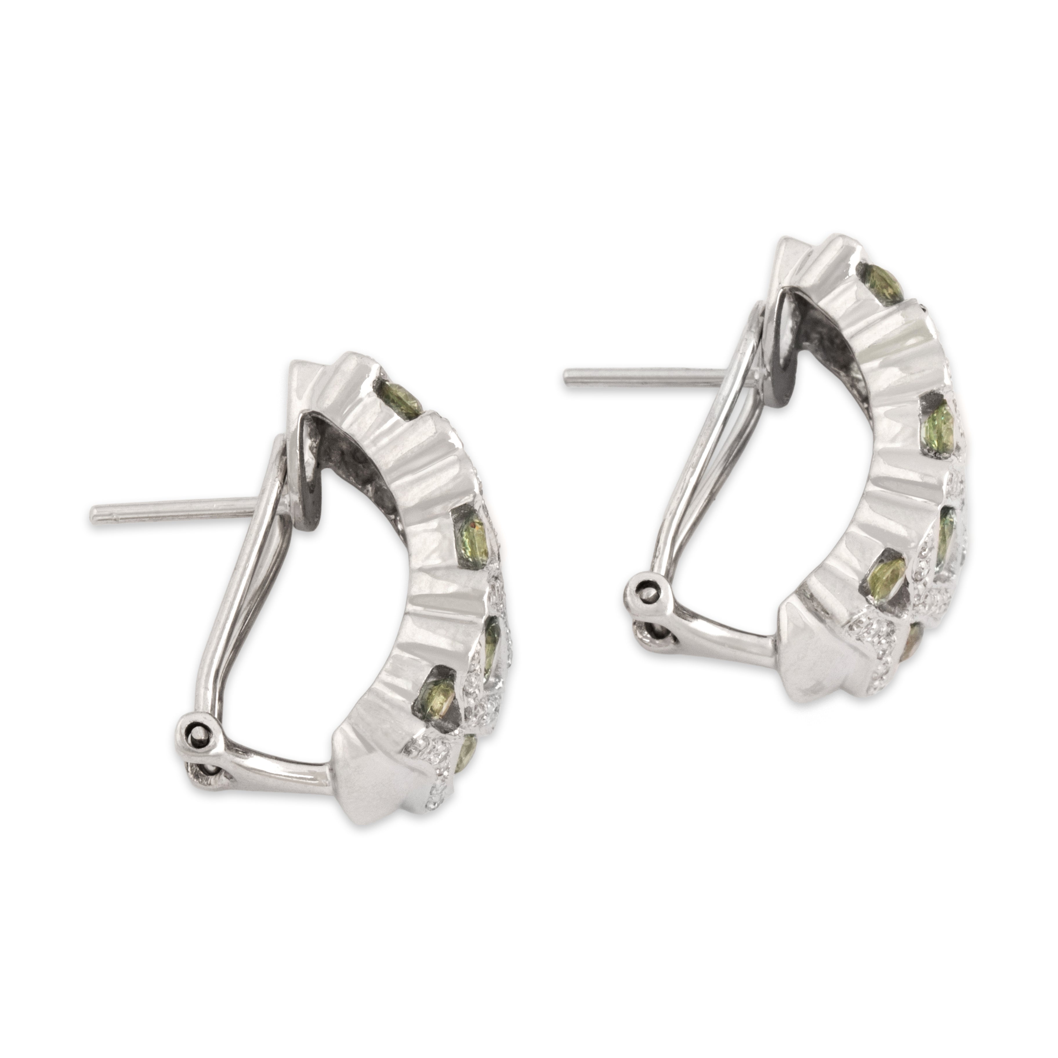Vintage 14k White Gold 1.36cttw Green Sapphire Diamond Omega Back Earrings