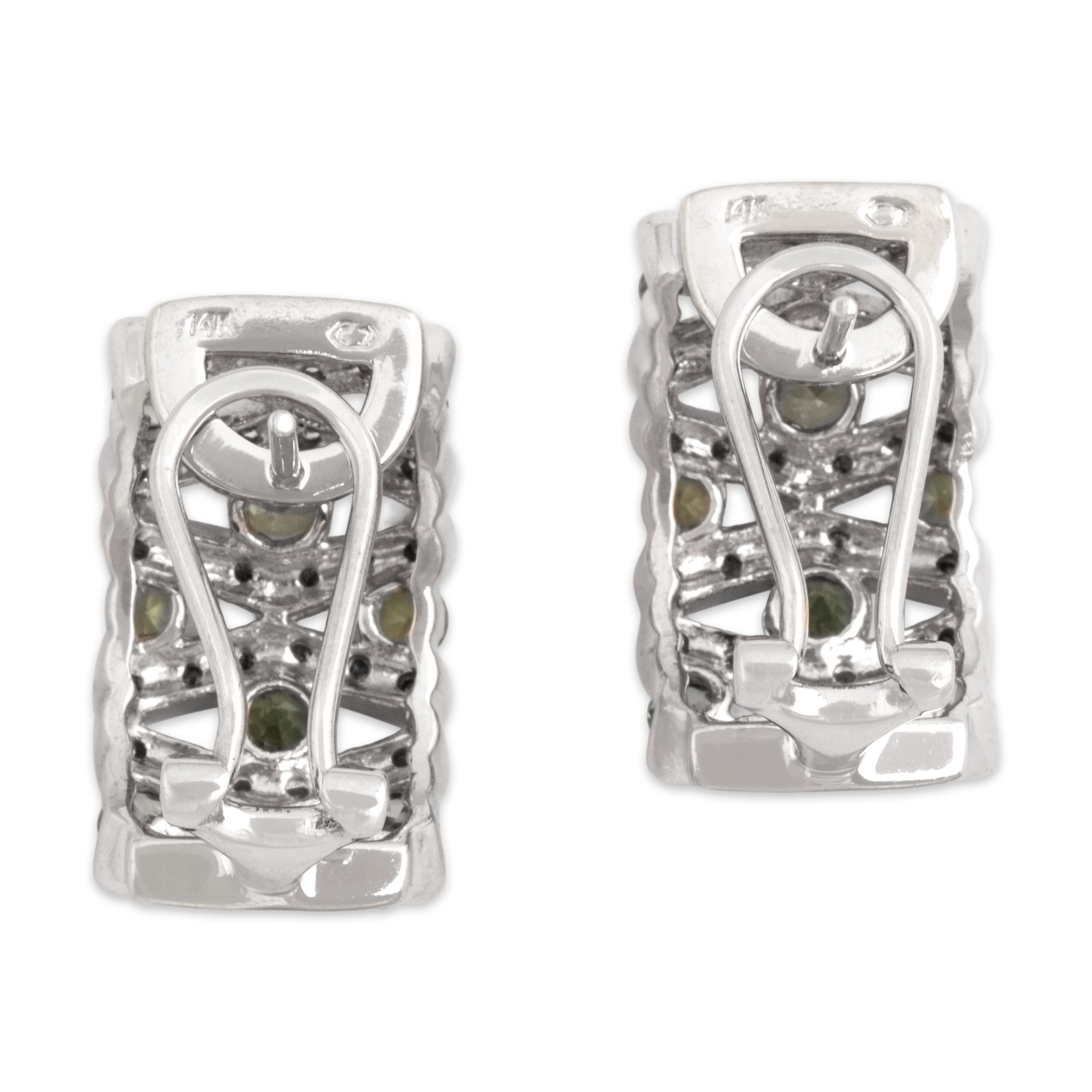 Vintage 14k White Gold 1.36cttw Green Sapphire Diamond Omega Back Earrings - Back view
