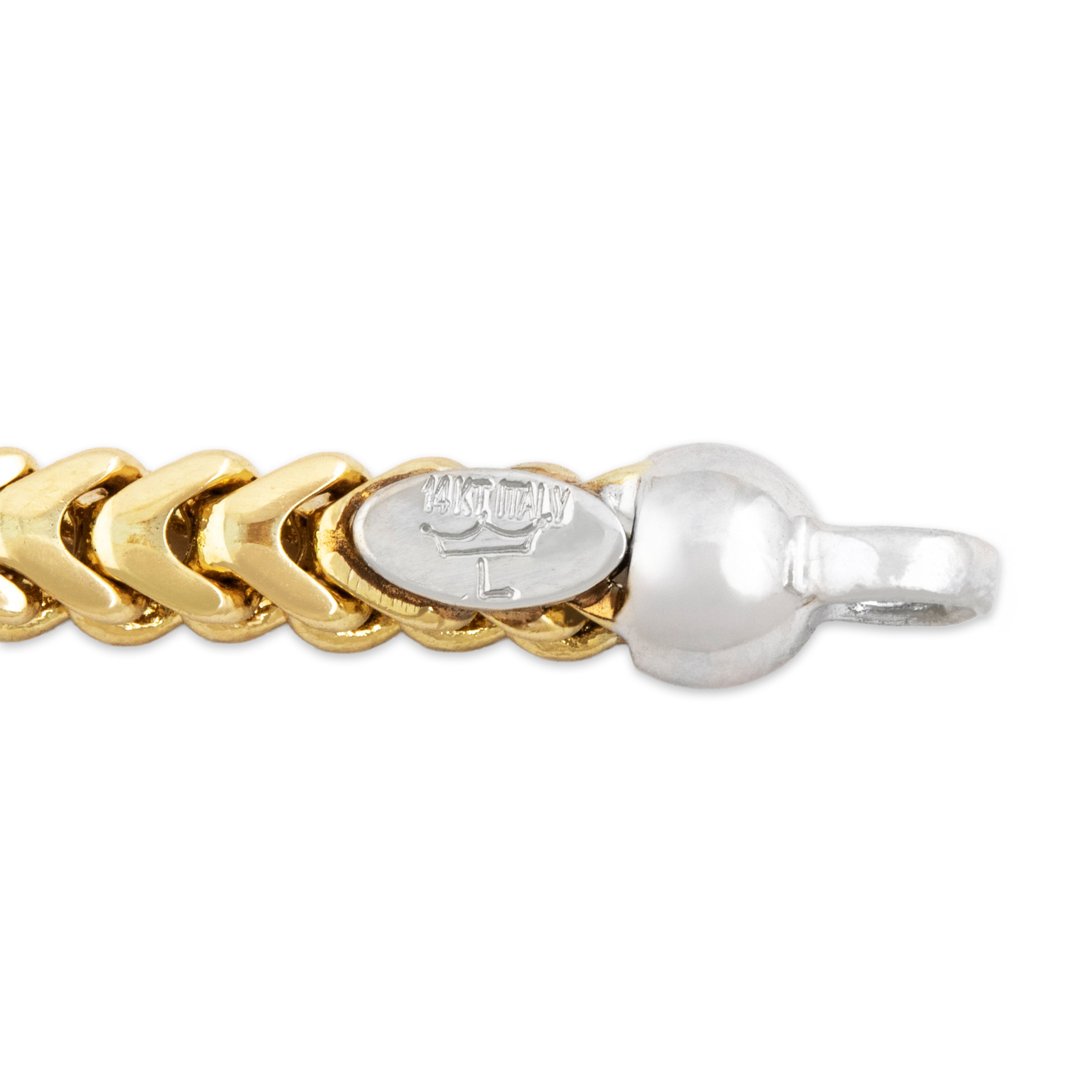 Vintage Italian 14k Yellow & White Gold Diamond Foxtail Chain Square Station Bracelet - Hallmark view