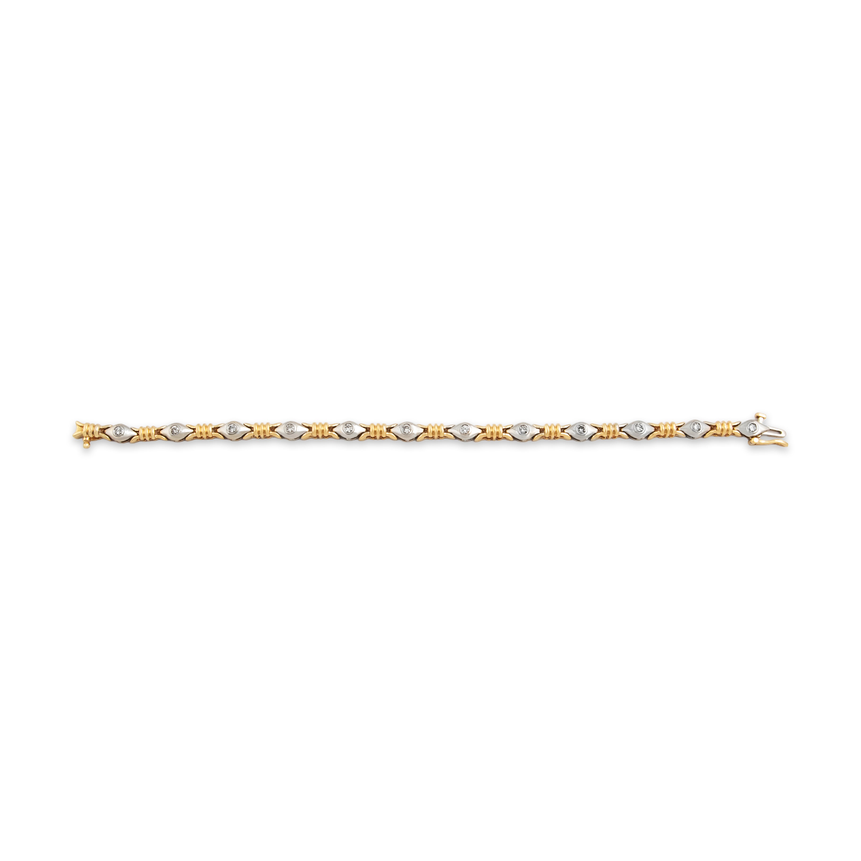 Vintage 14k Yellow & White Gold .64cttw Diamond Cat-Eye Station Bracelet - Overall view