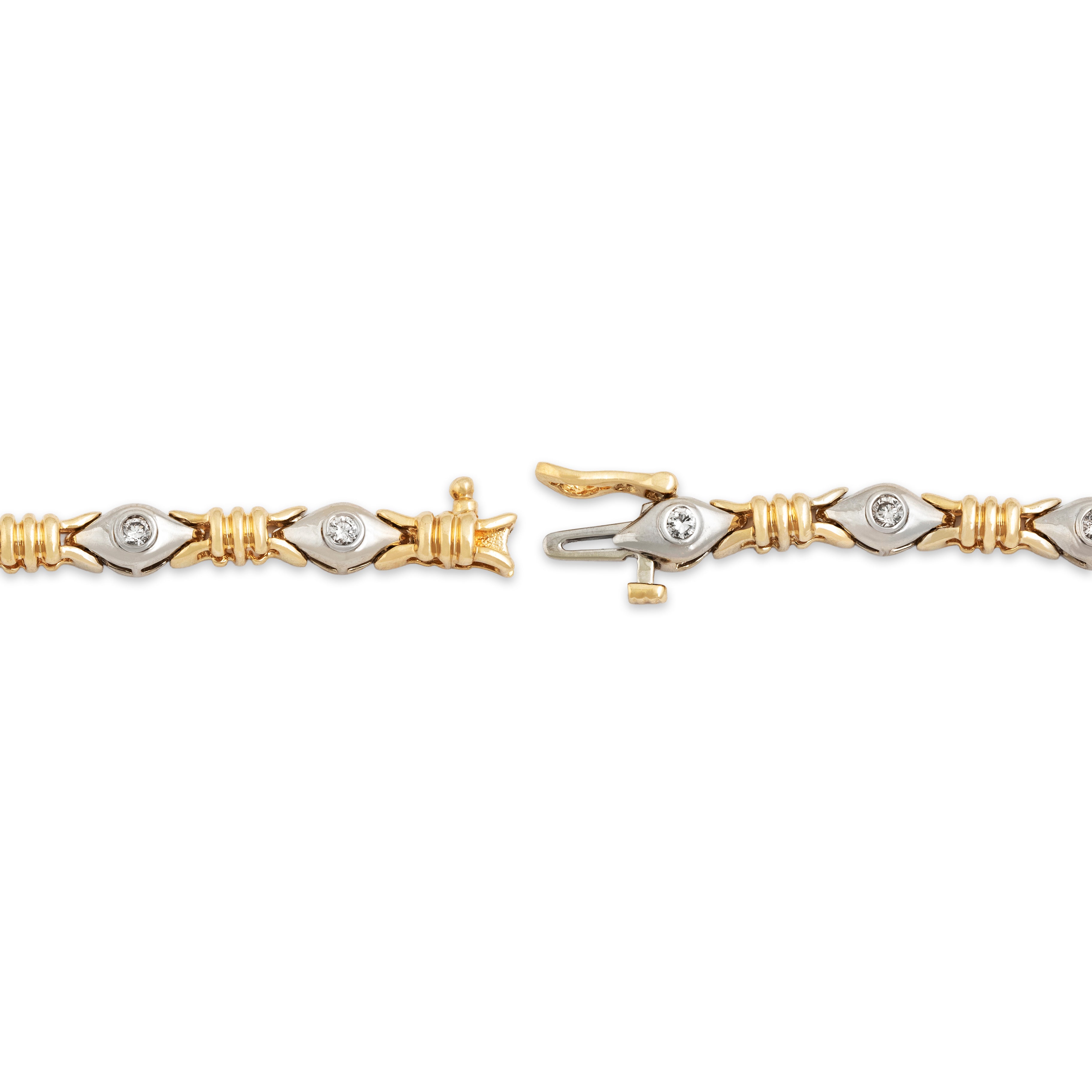 Vintage 14k Yellow & White Gold .64cttw Diamond Cat-Eye Station Bracelet - clasp view