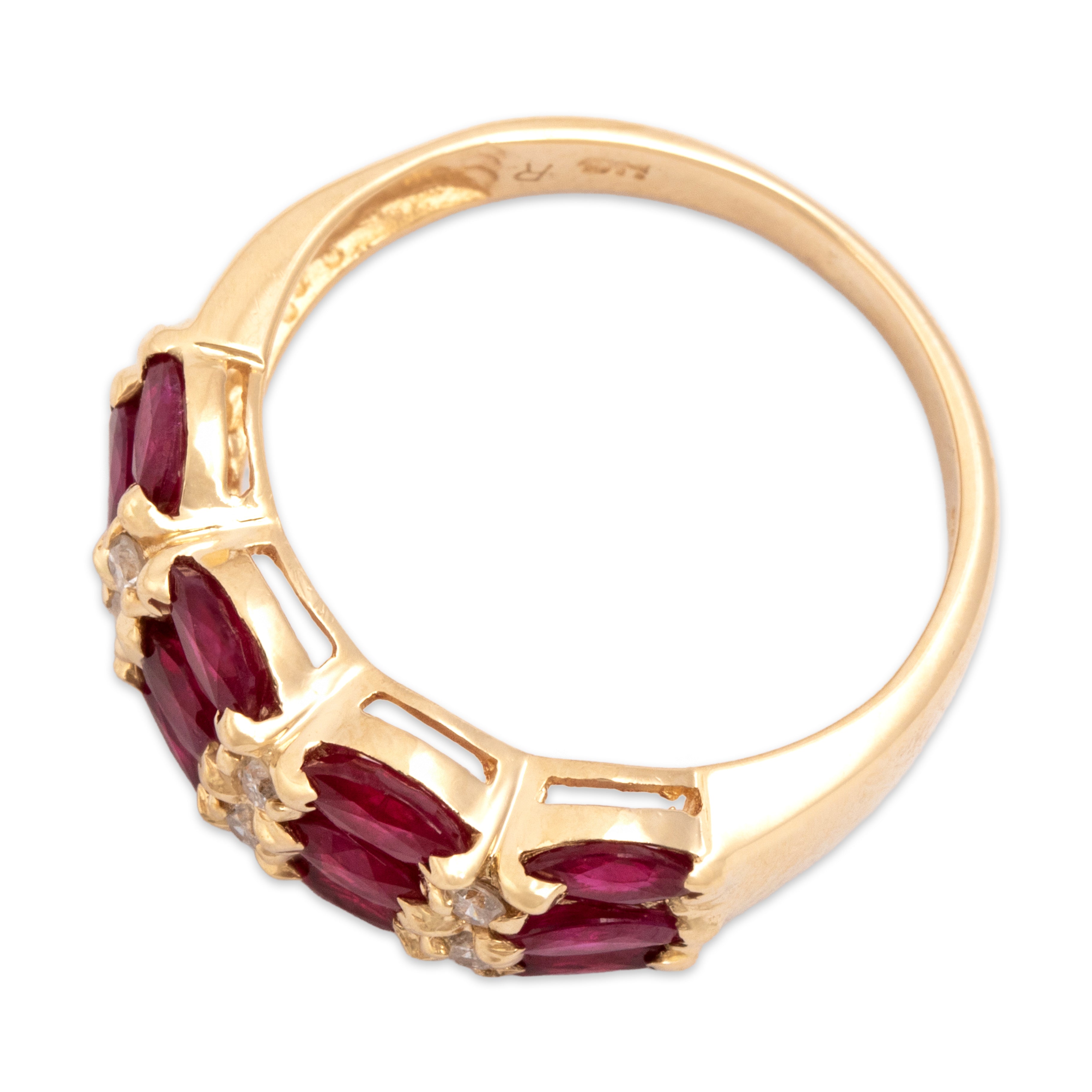 Vintage 14k Yellow Gold 1.14cttw Ruby Diamond Stunning Marquise Line Band Ring - Overall view
