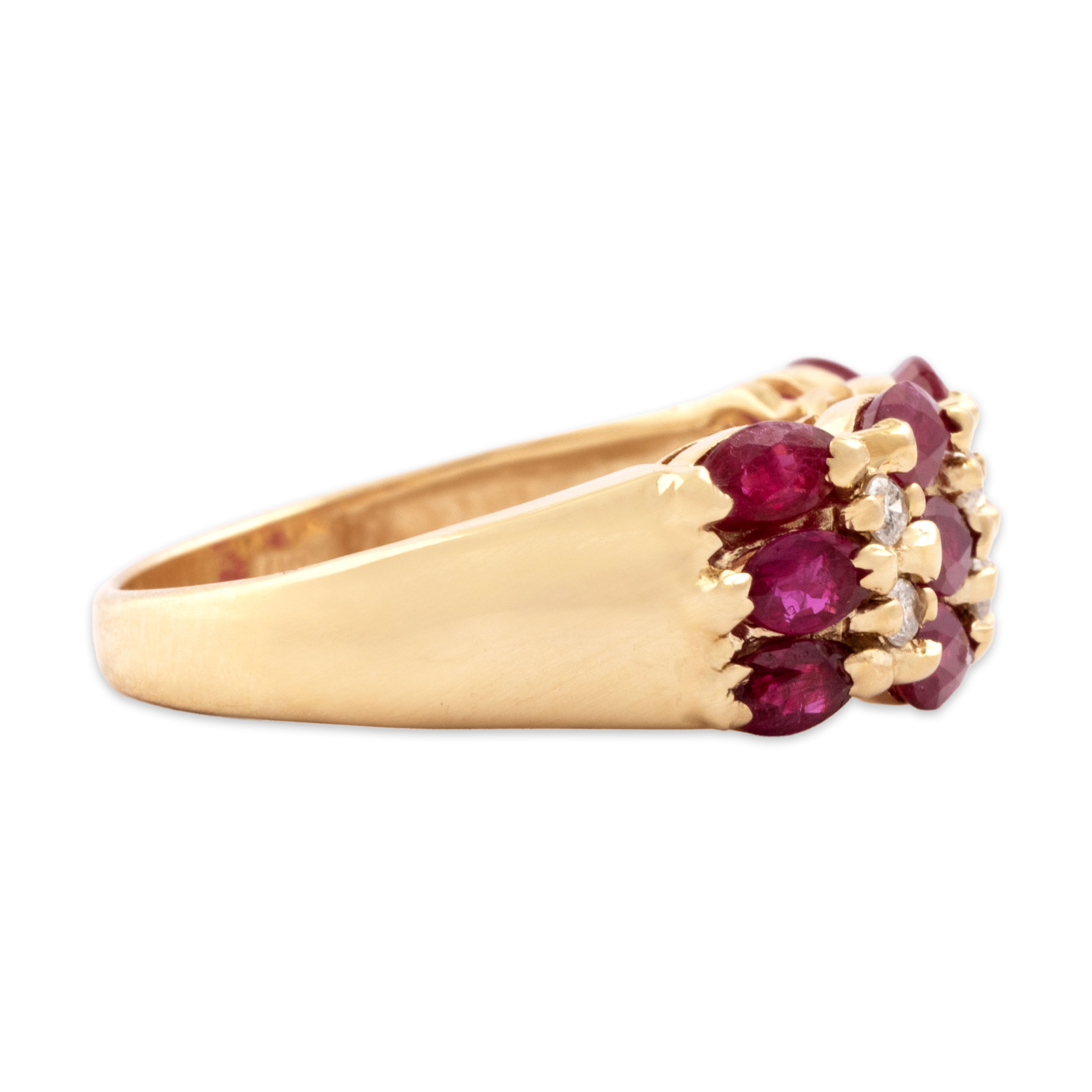 Vintage 14k Yellow Gold 1.14cttw Ruby Diamond Stunning Marquise Line Band Ring - Side view