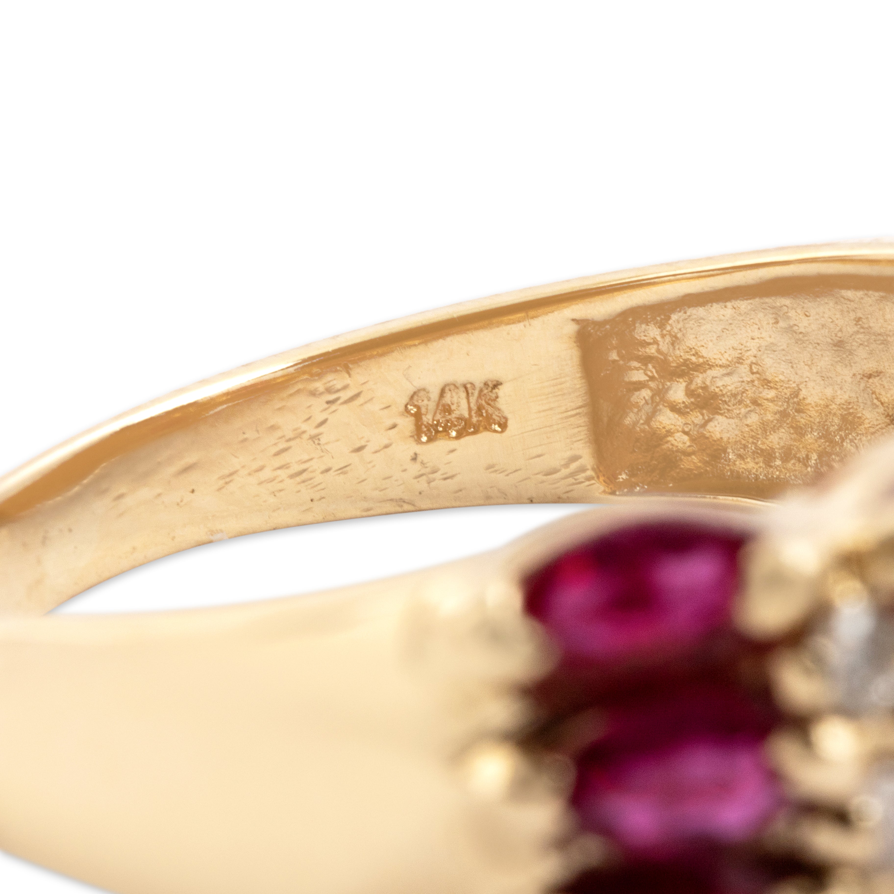 Vintage 14k Yellow Gold 1.14cttw Ruby Diamond Stunning Marquise Line Band Ring - Hallmark view