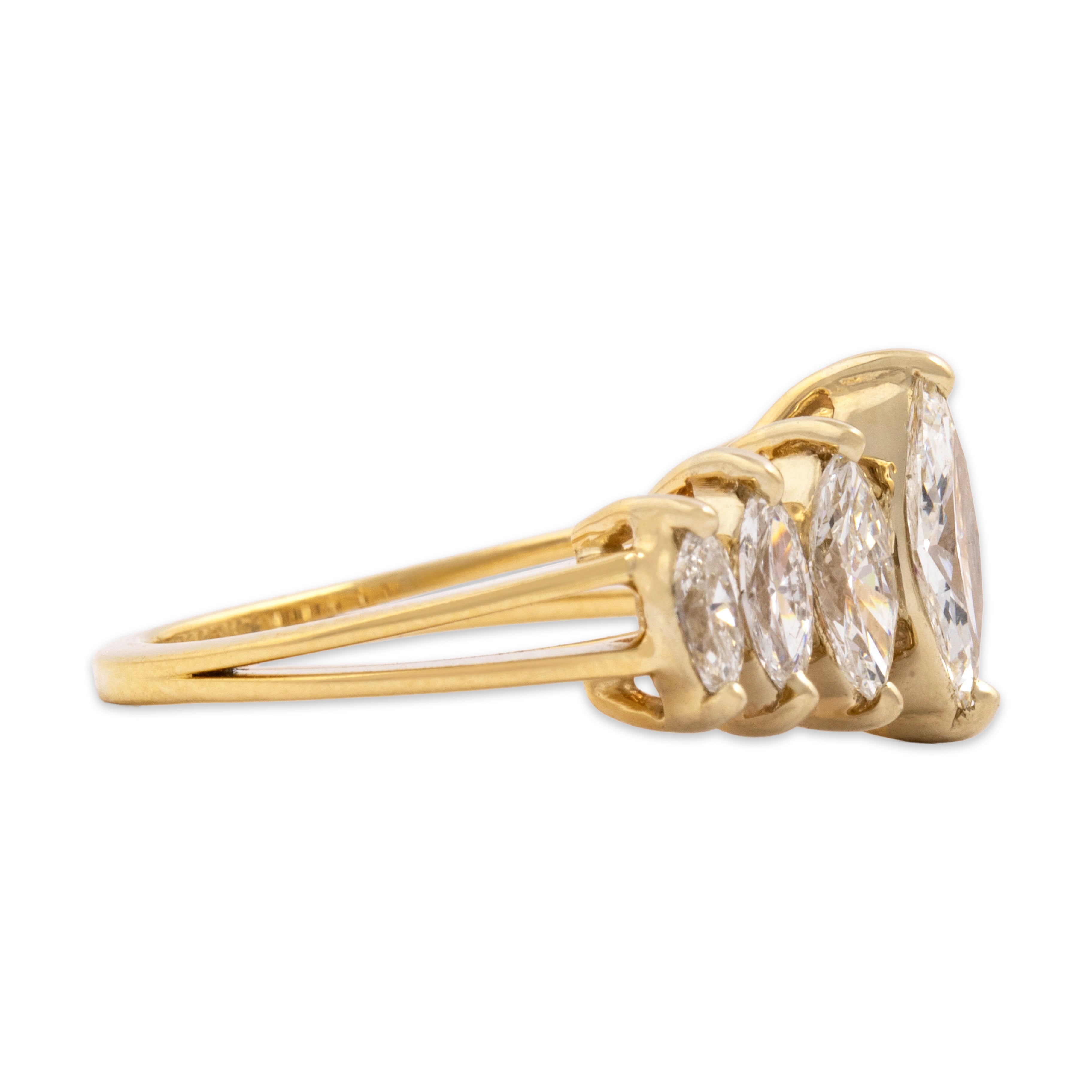Vintage 14k Yellow Gold 1.27cttw Diamond Graduating Marquise Split-Shank Ring 5.75