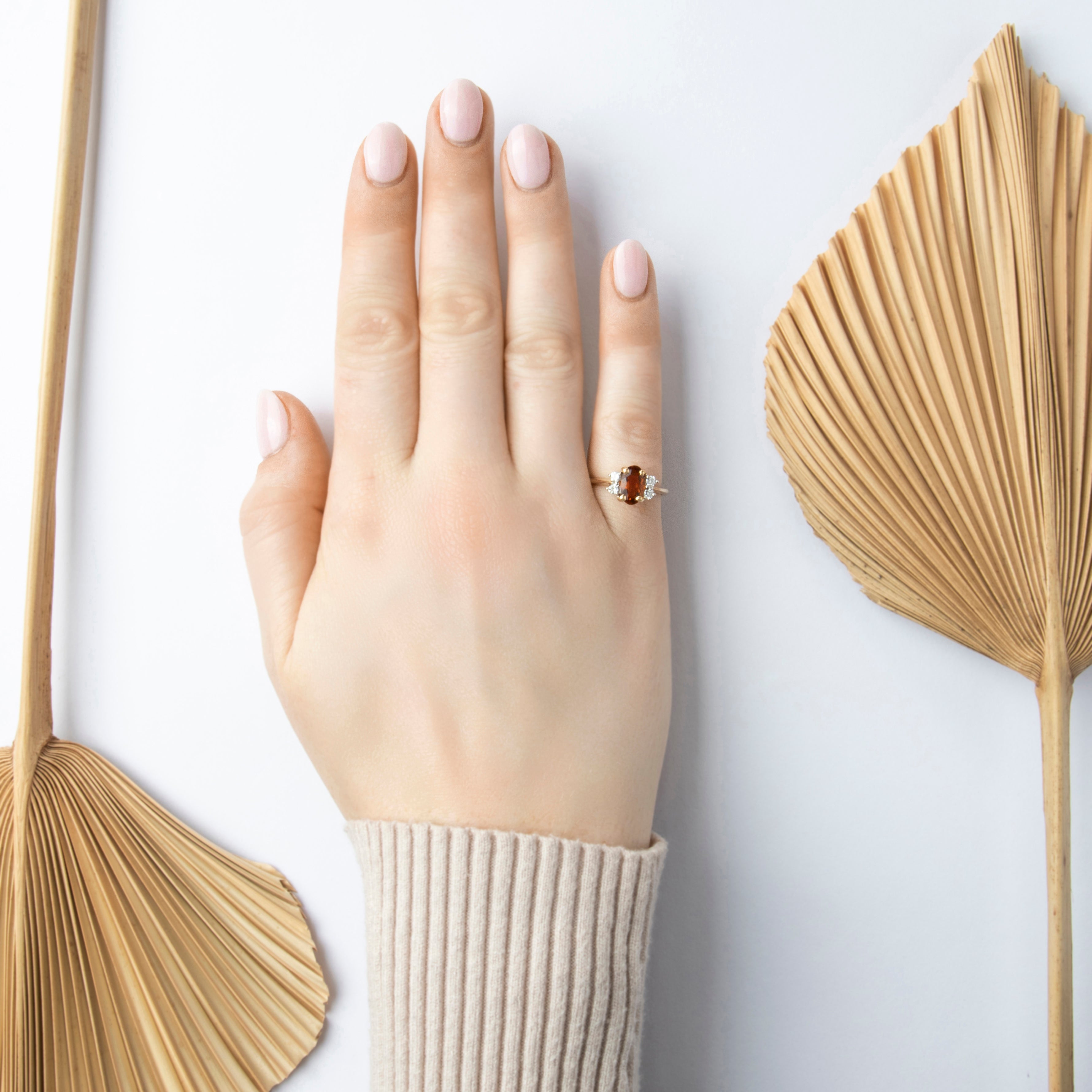 Vintage 14k Yellow Gold 1.01ct Palmeira Citrine Diamond Warm Golden Glow Ring - On model view