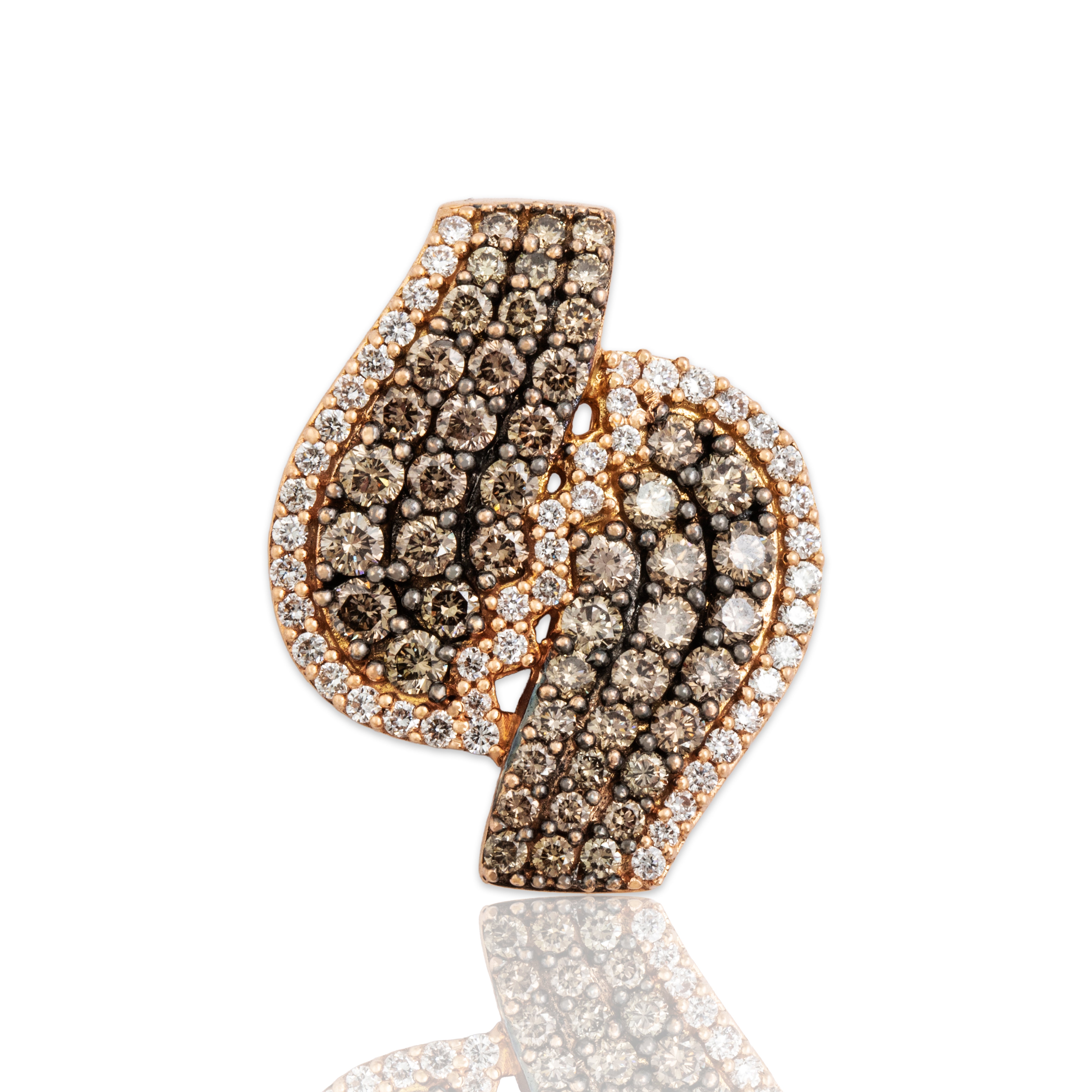 Estate 14k Rose Gold .99cttw Chocolate Diamond White Diamond Sparkling Abstract Drop Slide Pendant - Close-up view