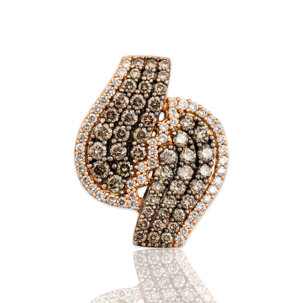 Estate 14k Rose Gold 1.23cttw Chocolate & White Diamond Swirl Slide Pendant