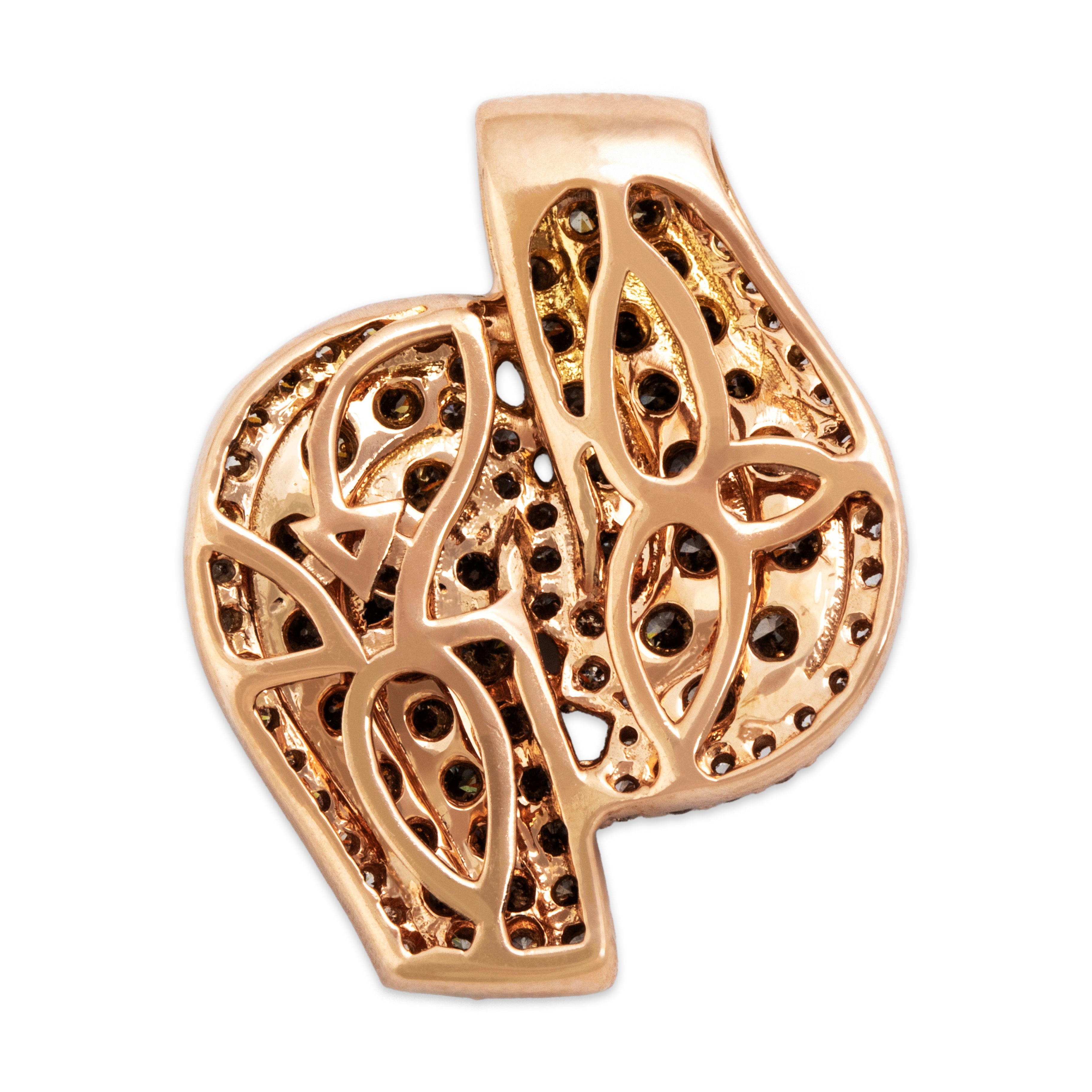 Estate 14k Rose Gold .99cttw Chocolate Diamond White Diamond Sparkling Abstract Drop Slide Pendant - Back view