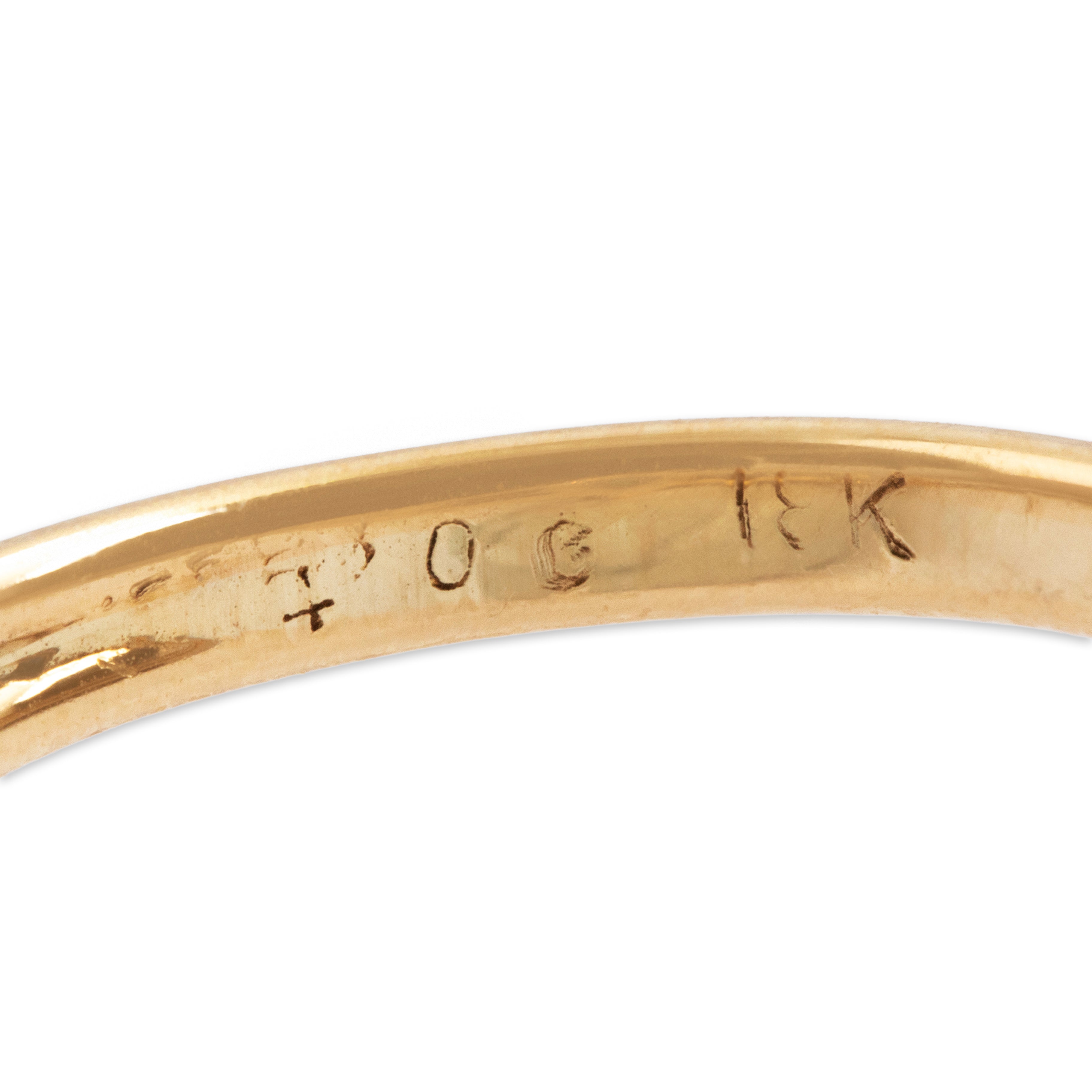 Vintage 18k Yellow Gold Emerald Diamond Pear Halo Ring - Hallmark view