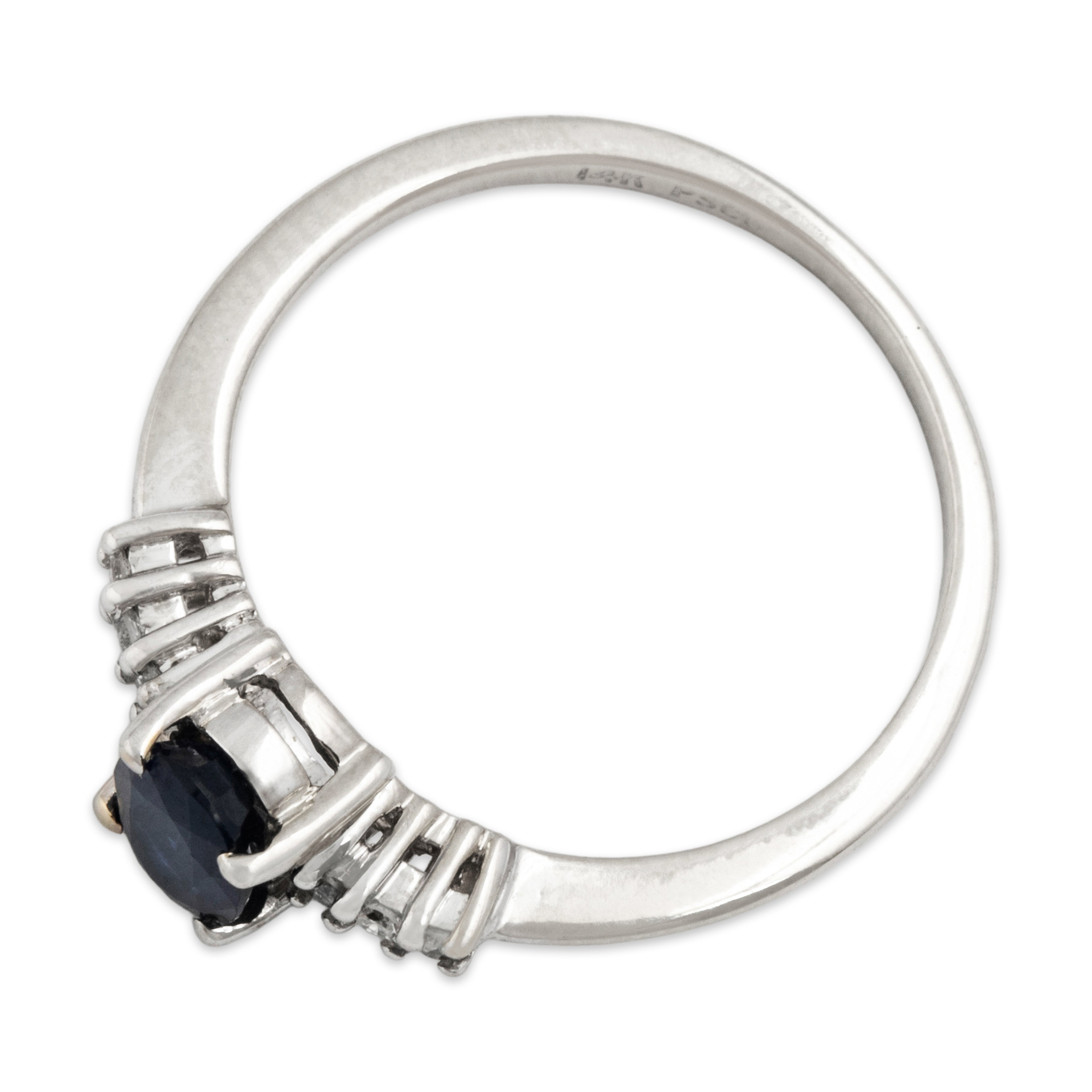 Vintage 14k White Gold .59ct Blue Sapphire Diamond Refined Vibrant Oval Ring - Overall view
