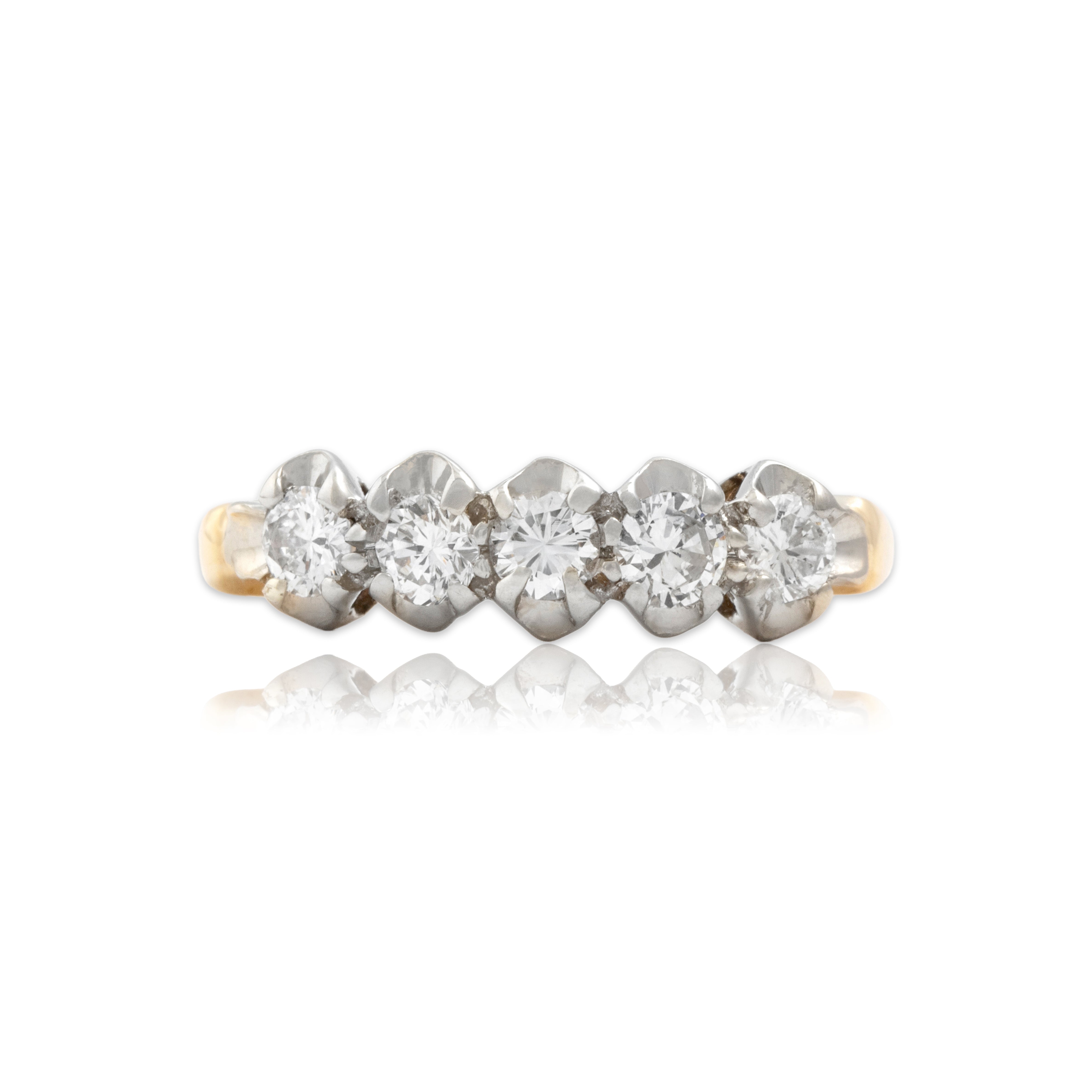 Vintage 14k Yellow & White Gold .6cttw Diamond Glittering Line Band Ring - Close-up view