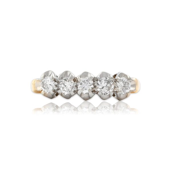 Vintage 14k Yellow & White Gold .6cttw Diamond Glittering Line Band Ring 6.25