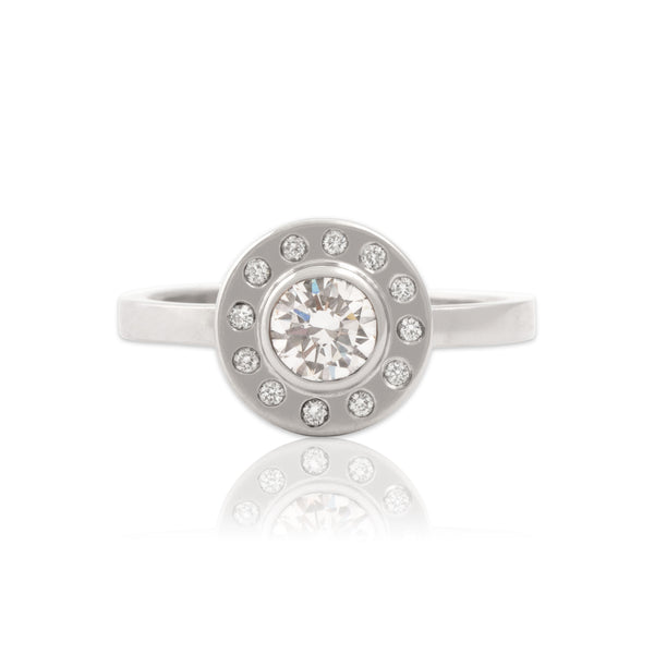 Vintage 14k White Gold Diamond Chic Sparkling Disc Ring 5.25