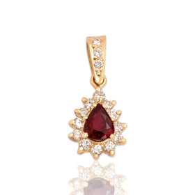 Vintage 14k Yellow Gold .52ct Ruby Diamond Sparkling Pear Halo Dangle Pendant
