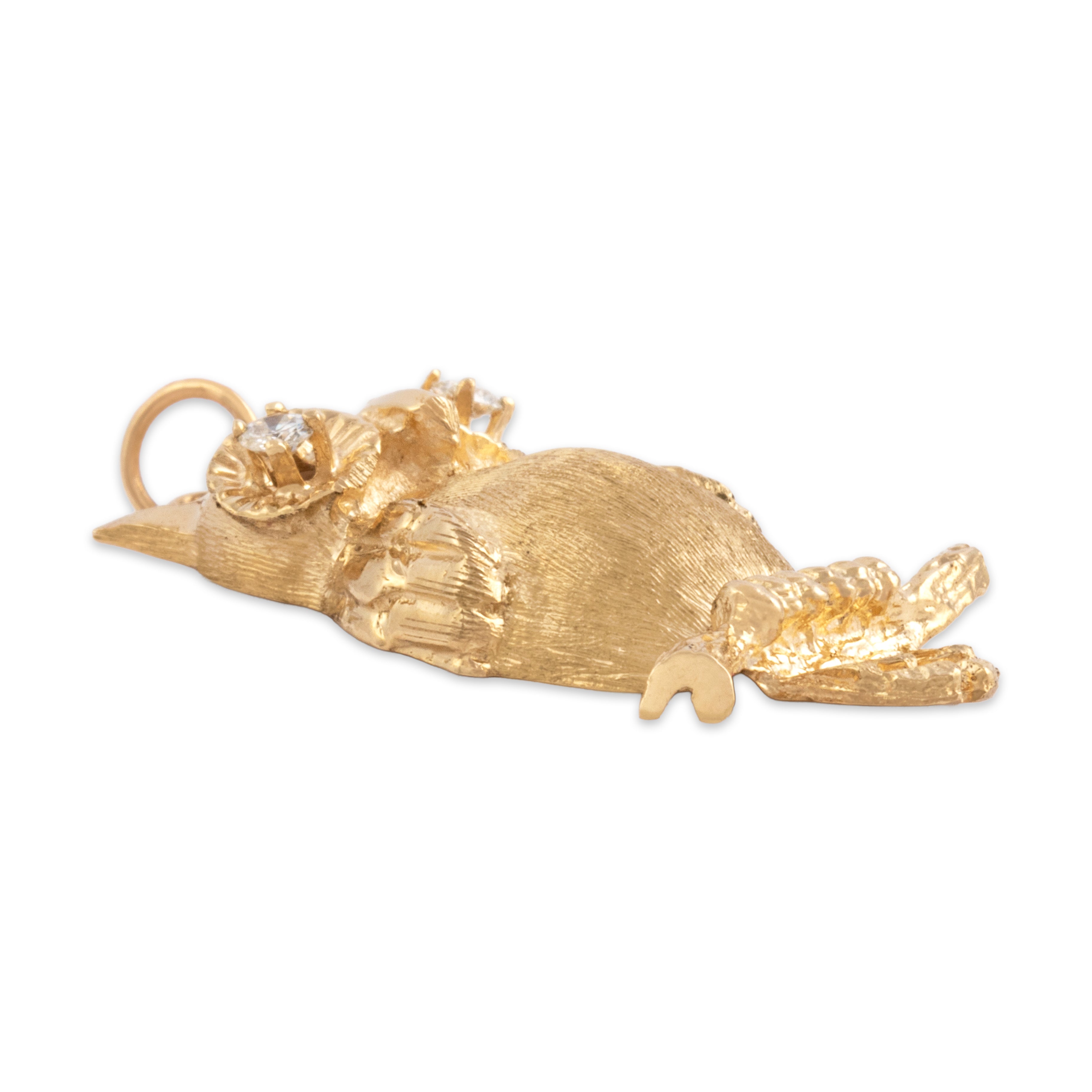 Vintage 14k Yellow Gold Diamond Wise Perched Owl Pendant - Side view