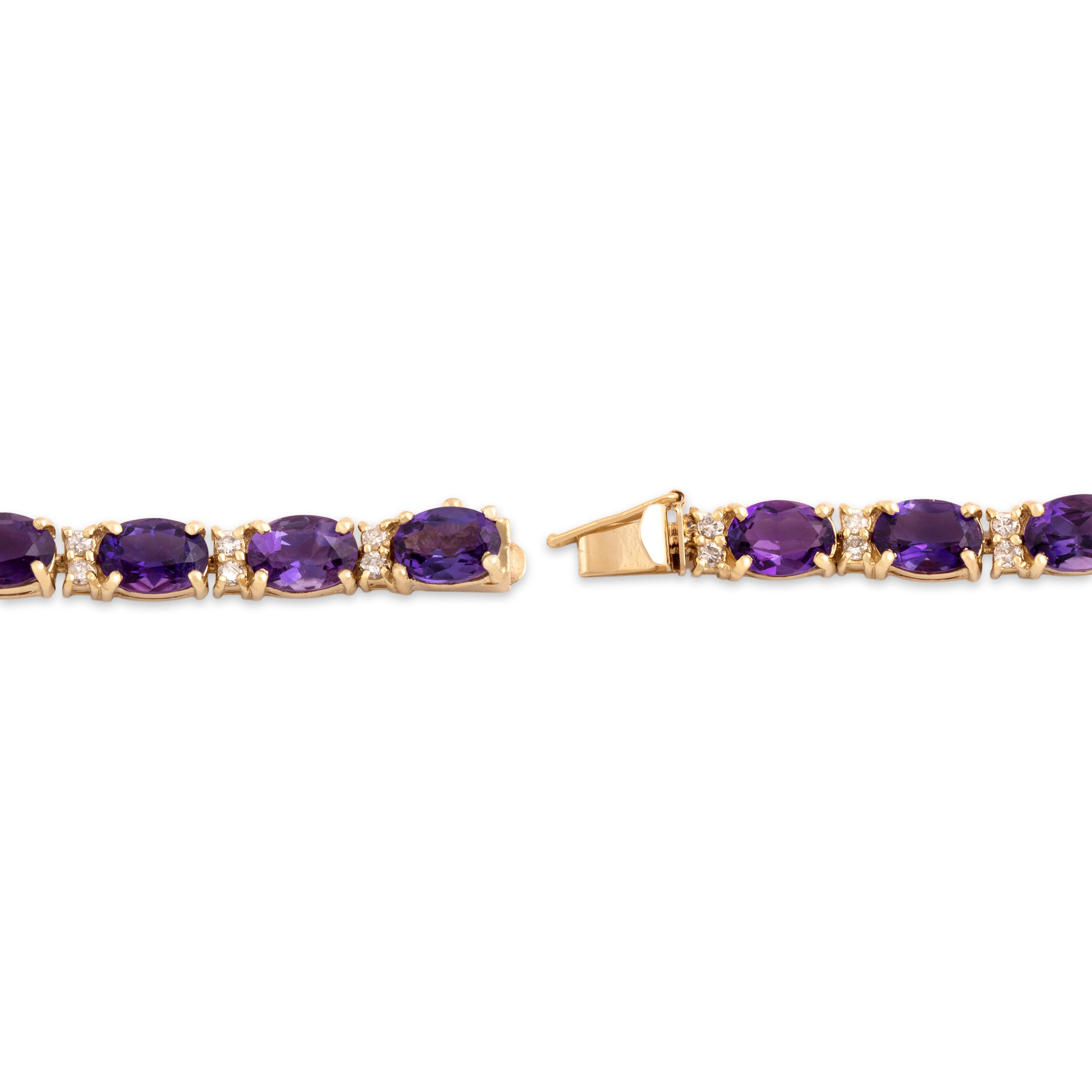 Vintage 14k Yellow Gold 12.51cttw Amethyst .6cttw Diamond Bracelet 6.75